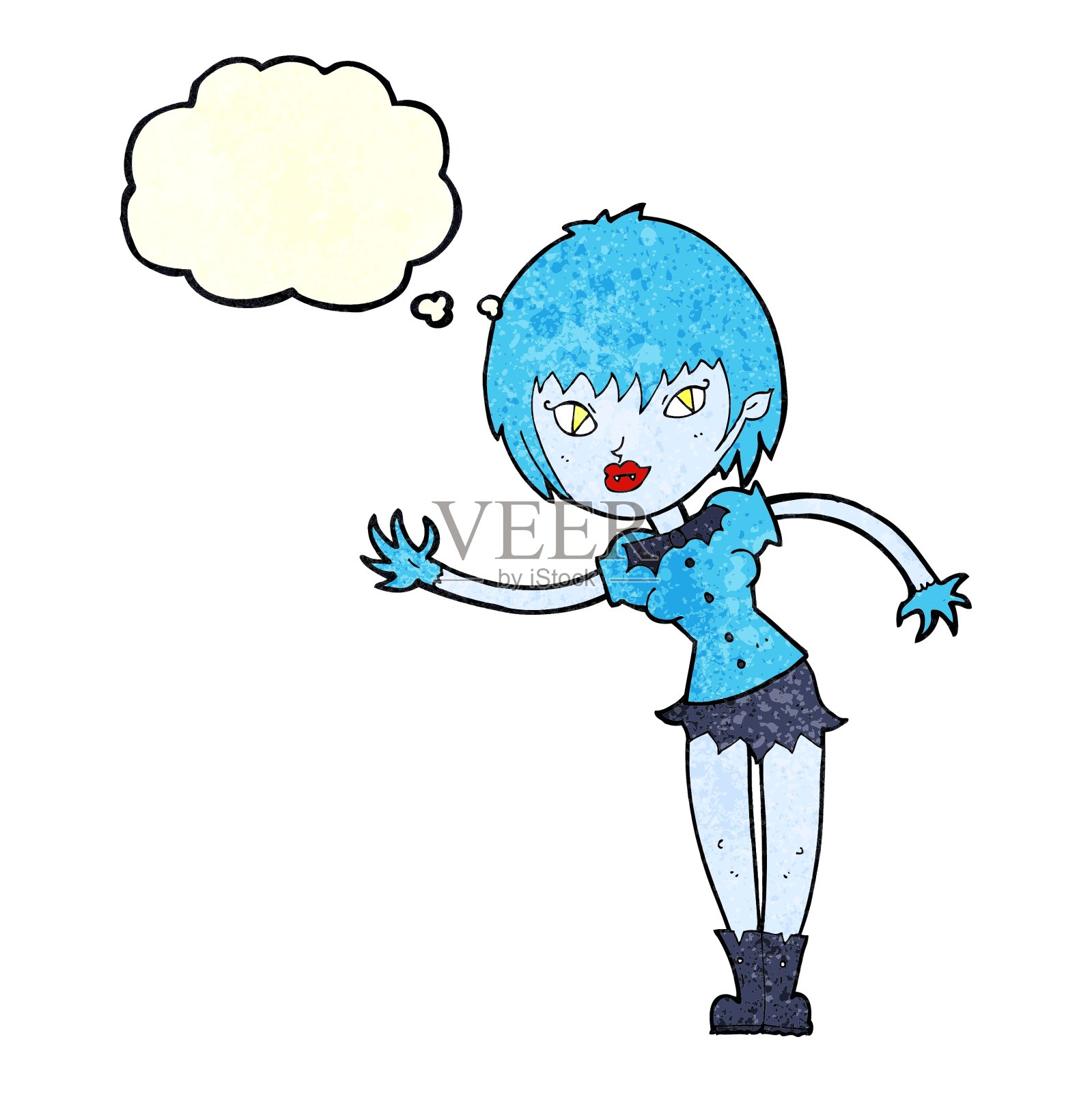 卡通吸血鬼女孩欢迎与思想泡沫设计元素图片