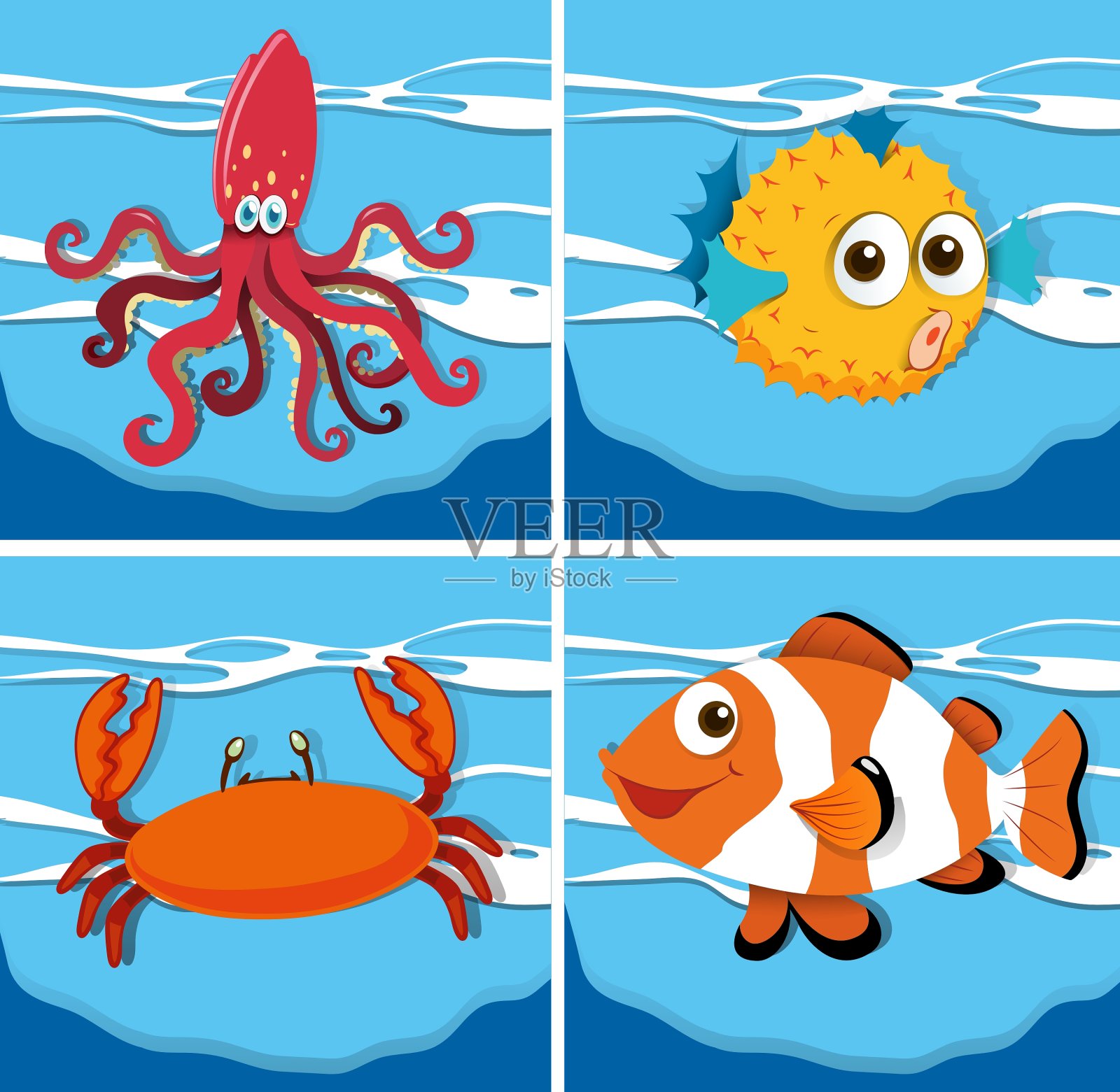 不同种类的海洋动物插画图片素材