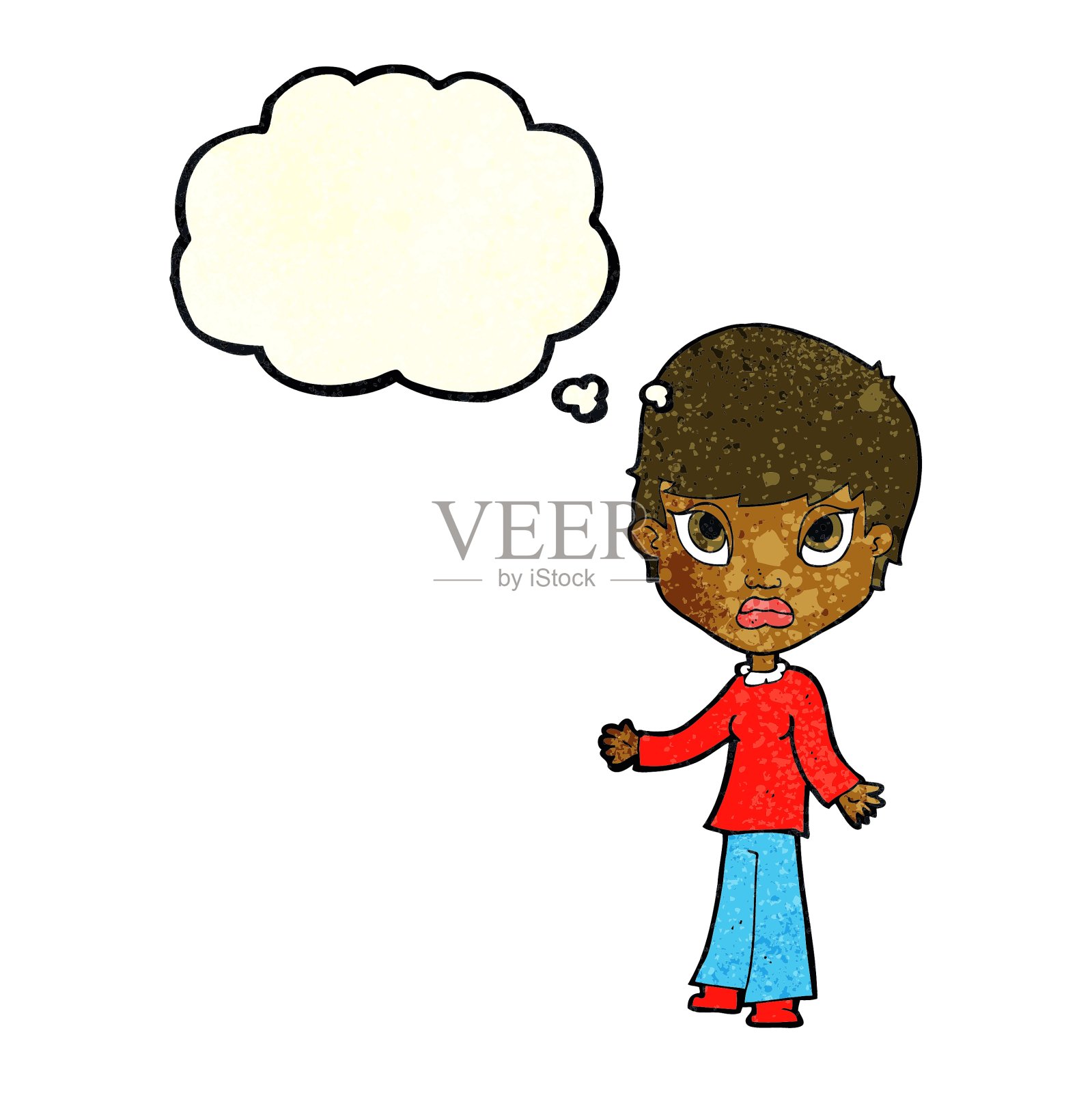 卡通女人耸耸肩膀，带着思想设计元素图片