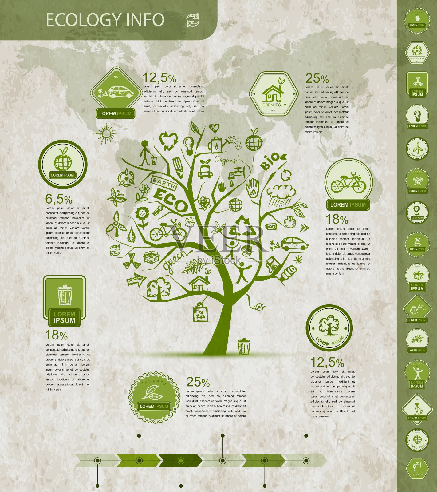 生态信息图与绿树素描插画图片素材