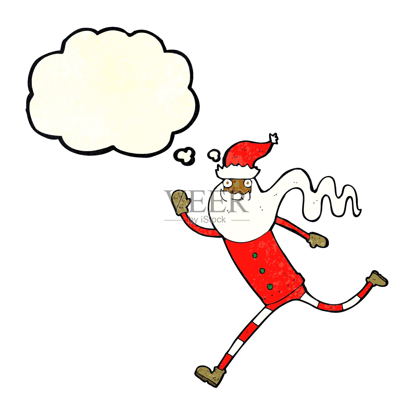 卡通运行的圣诞老人与思想泡泡设计元素图片