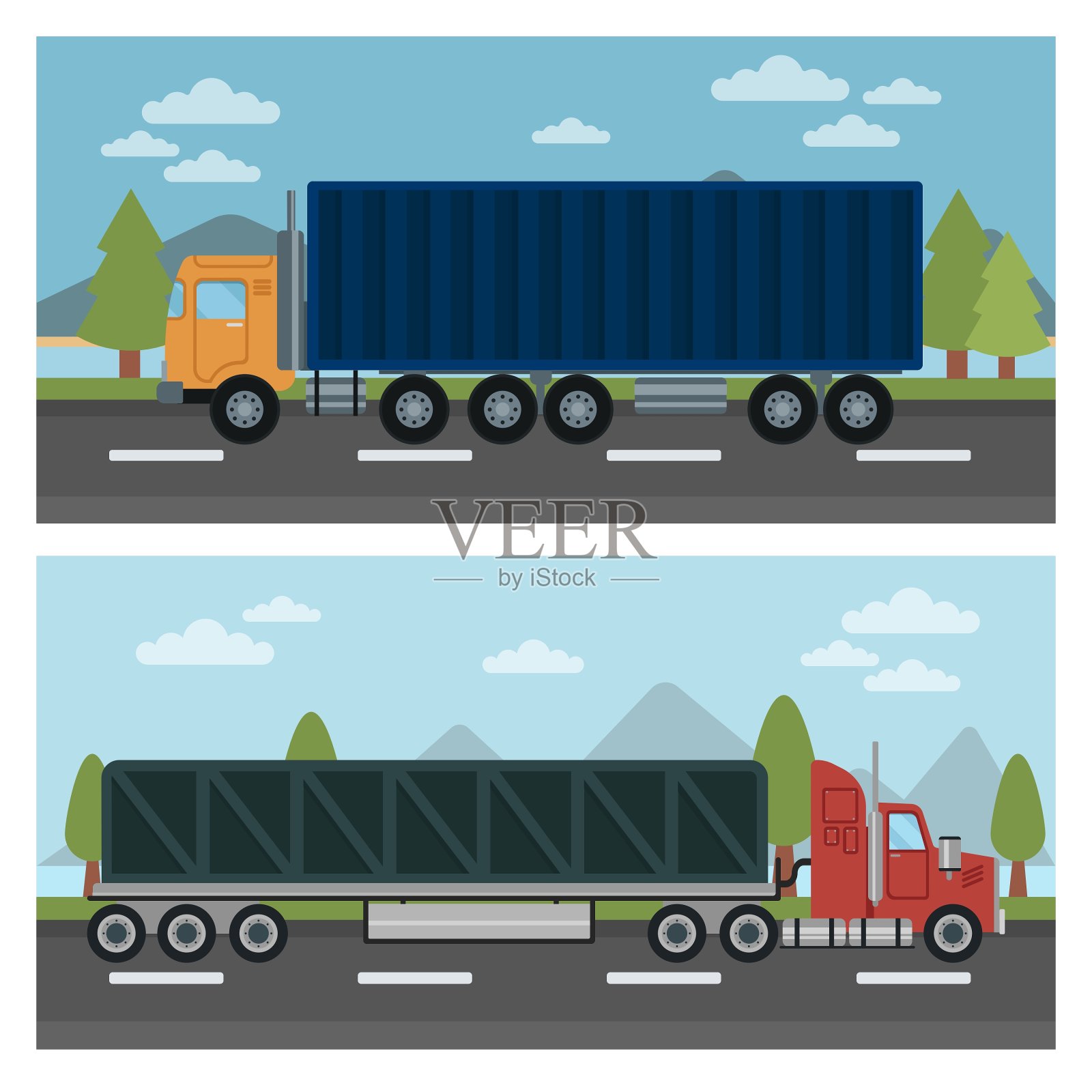 货物运输卡车和拖车交付插画图片素材