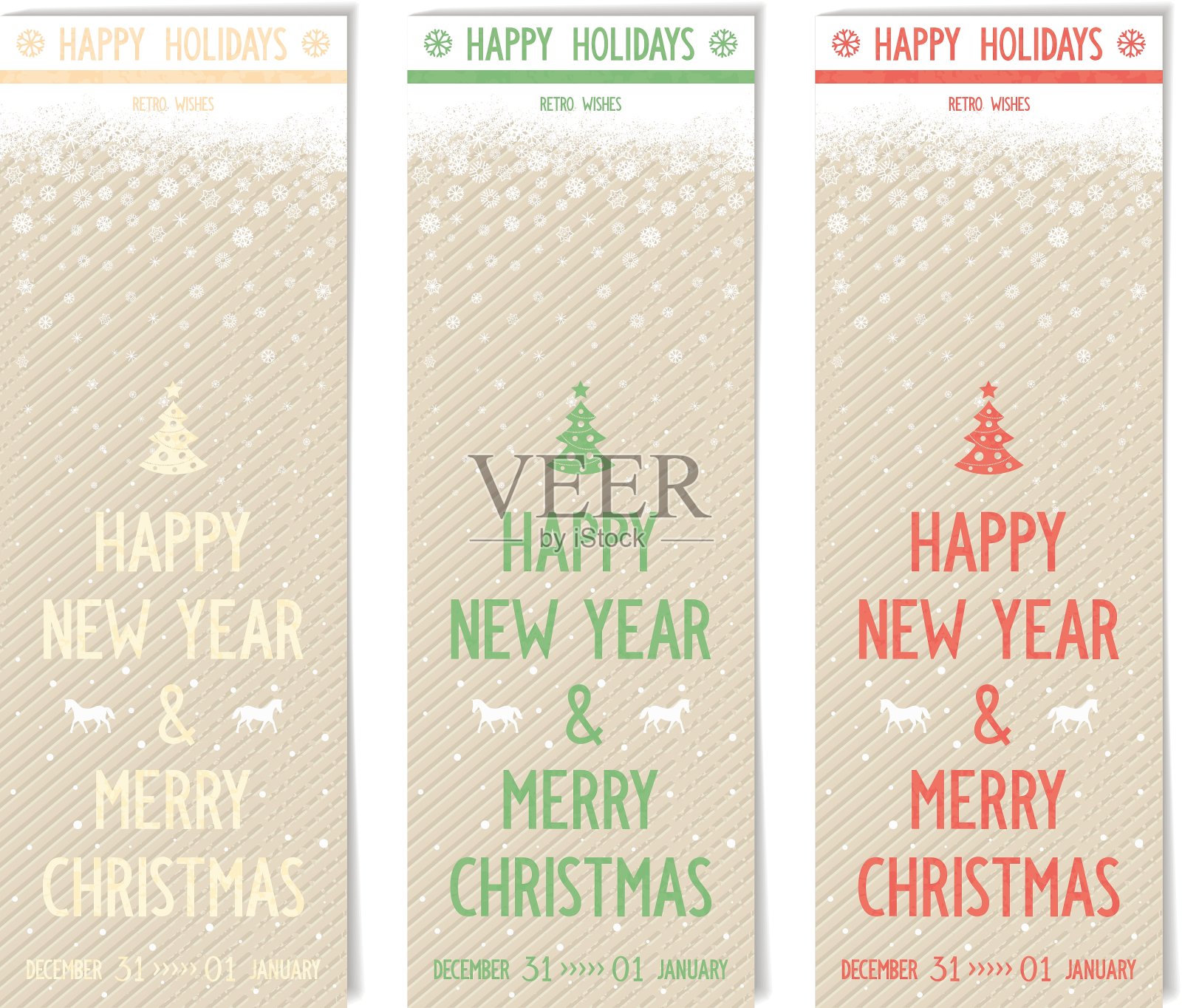 三张用旧纸写的新年宣传单设计模板素材