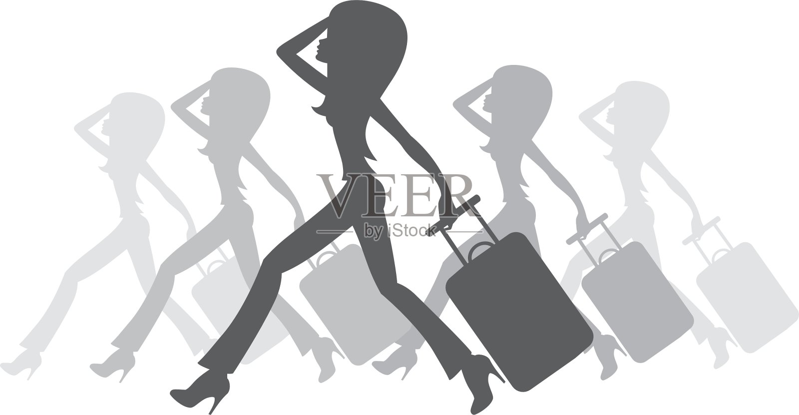 带着行李箱的女人的剪影设计元素图片