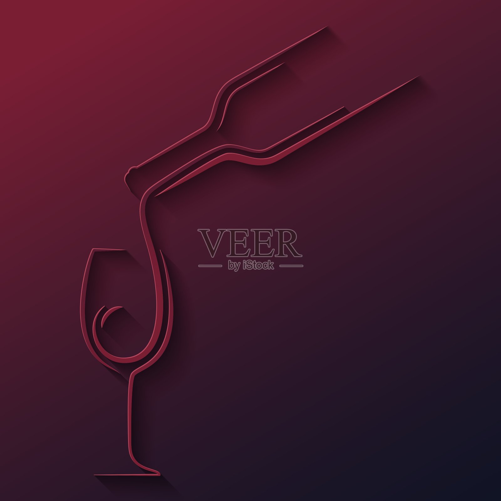 红酒玻璃酒瓶纸剪背景插画图片素材