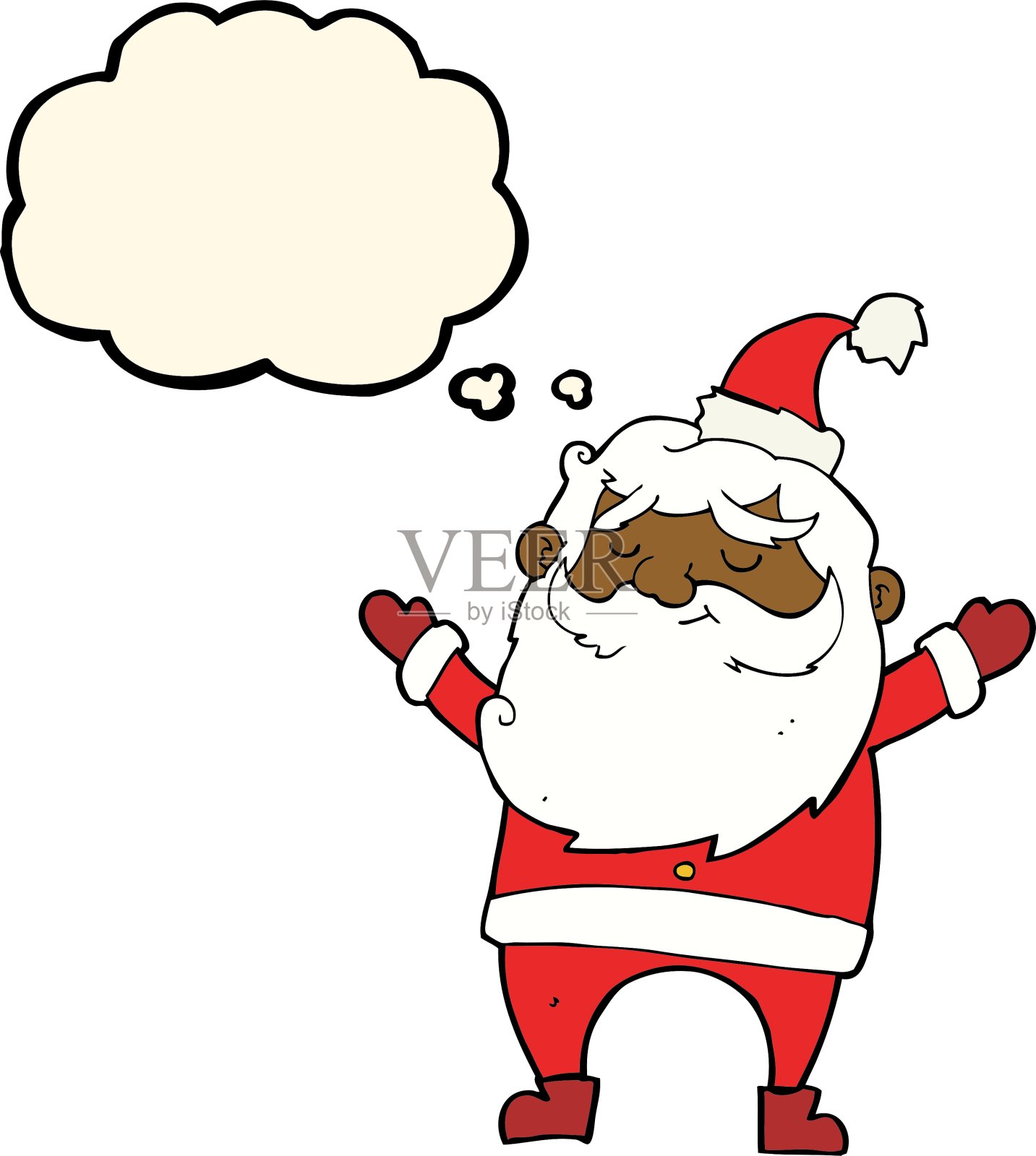 卡通快乐的圣诞老人用思想泡泡插画图片素材
