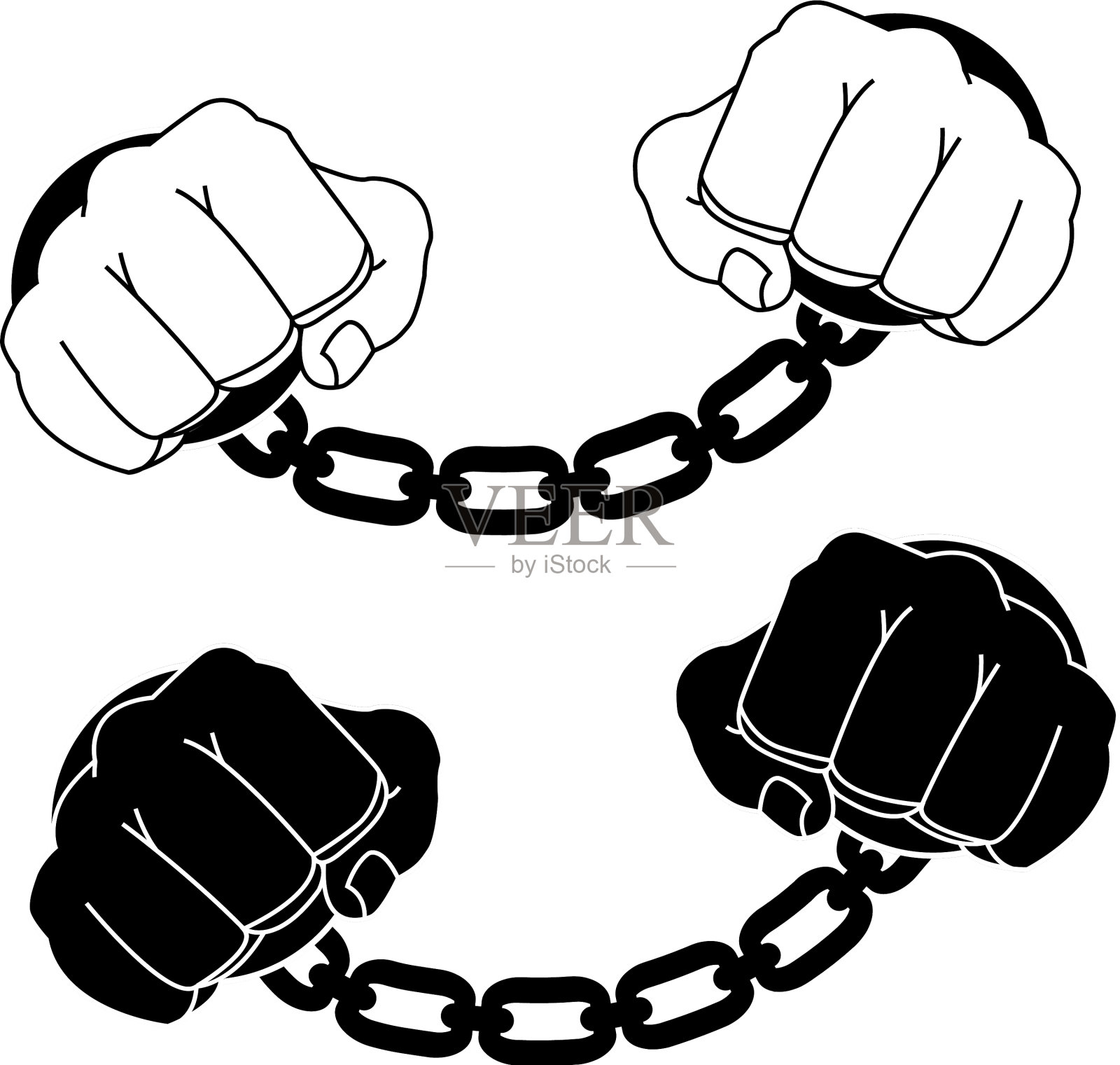 男性的手戴着钢手铐黑色和白色设计元素图片