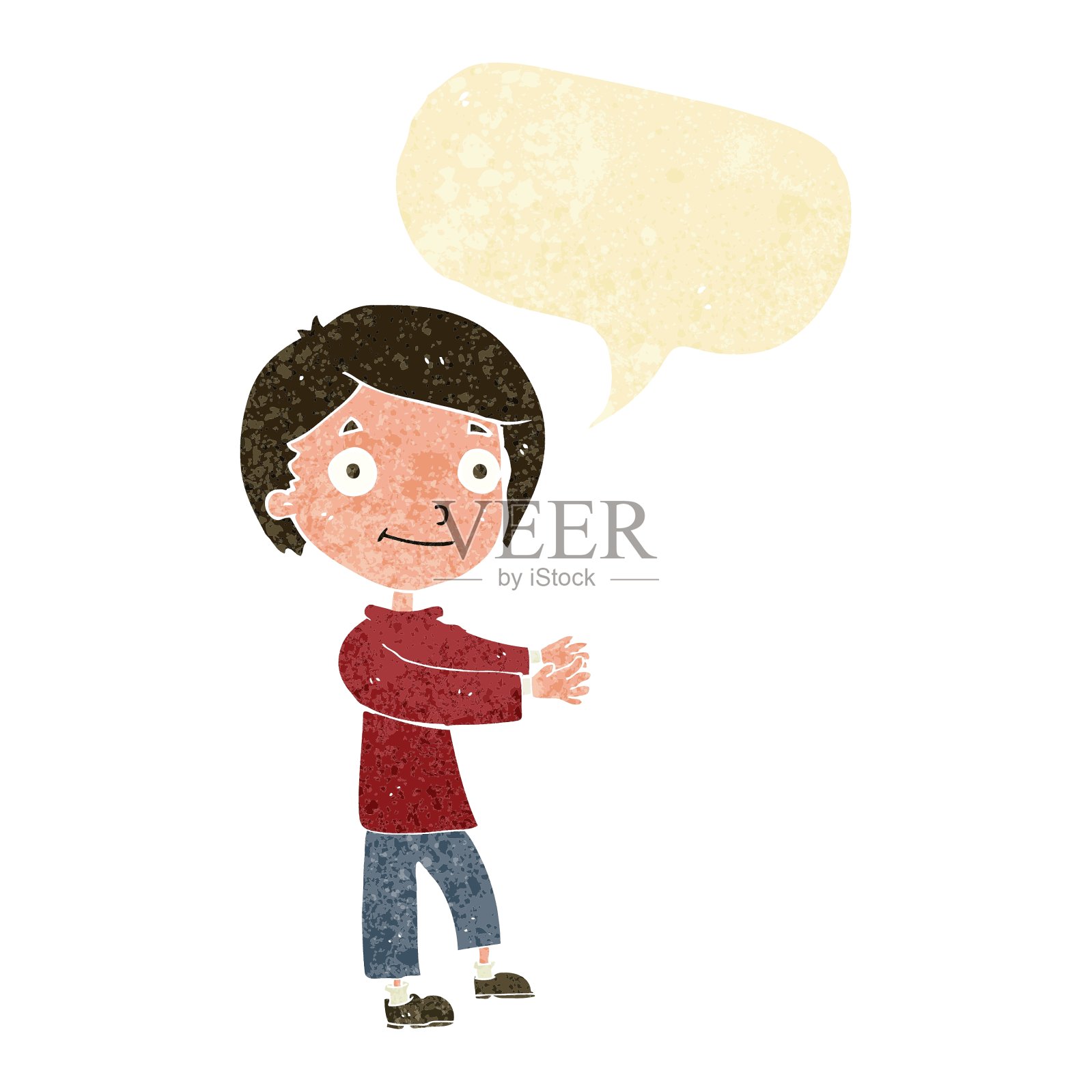 卡通快乐的男孩与言语泡泡设计元素图片