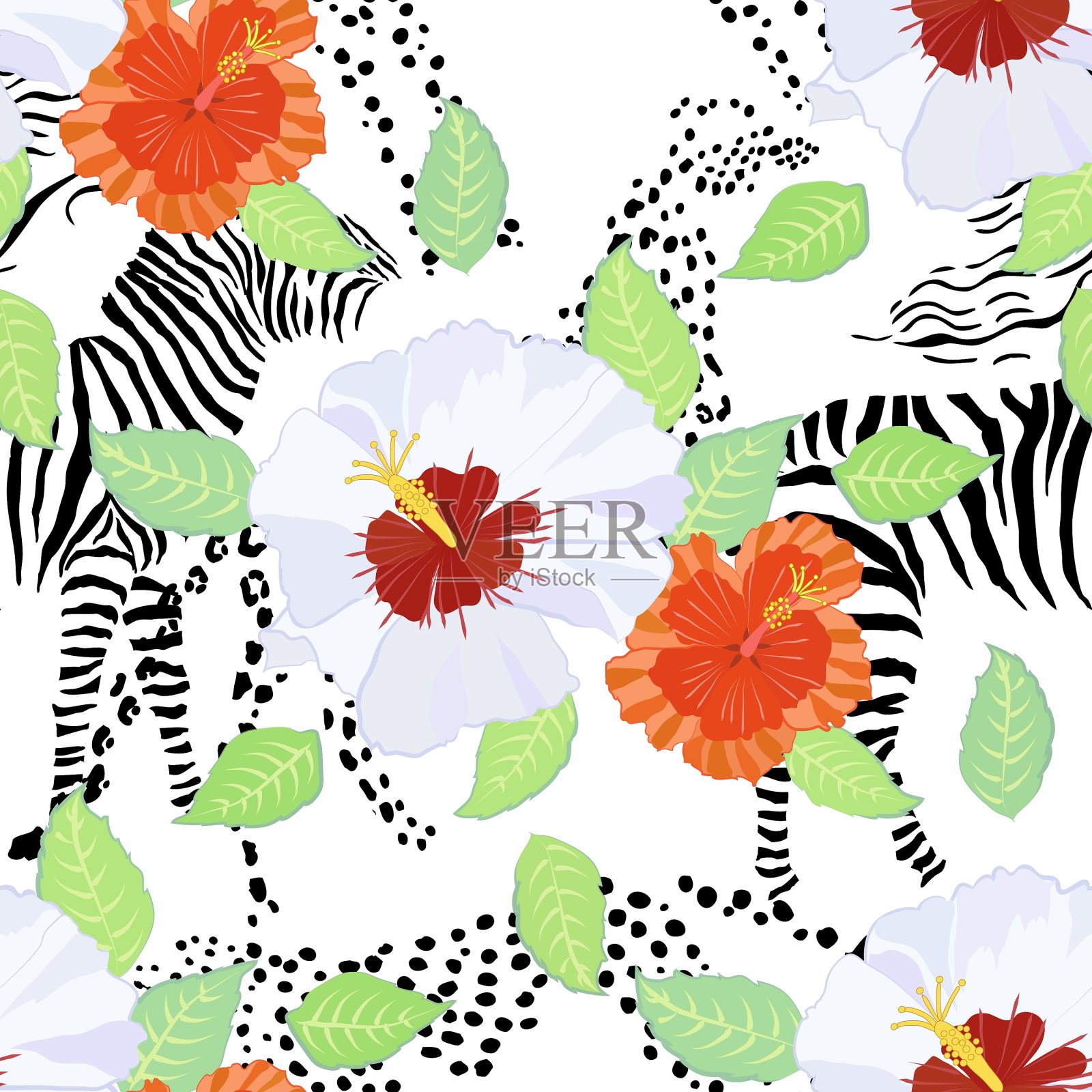 无缝模式与木槿插画图片素材