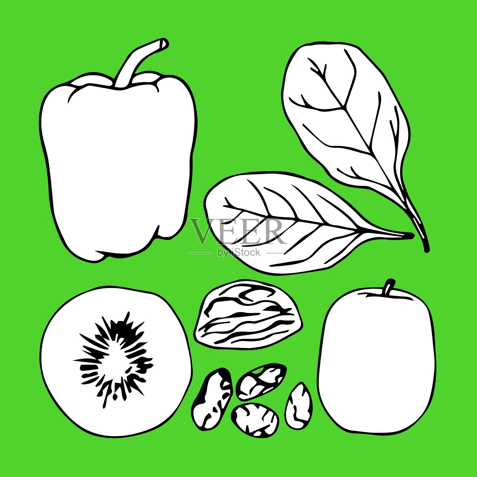 绿色轮廓蔬菜套装插画图片素材