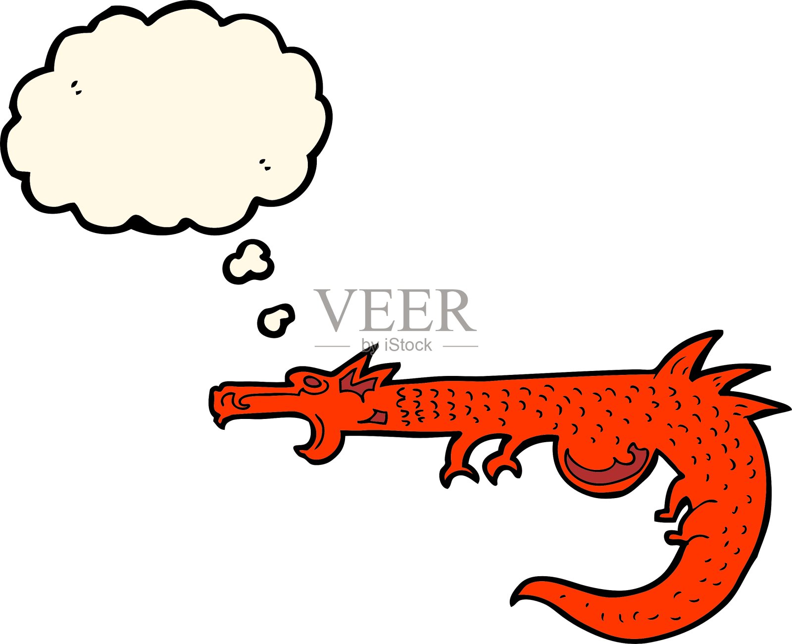 卡通中世纪龙与思想泡泡插画图片素材