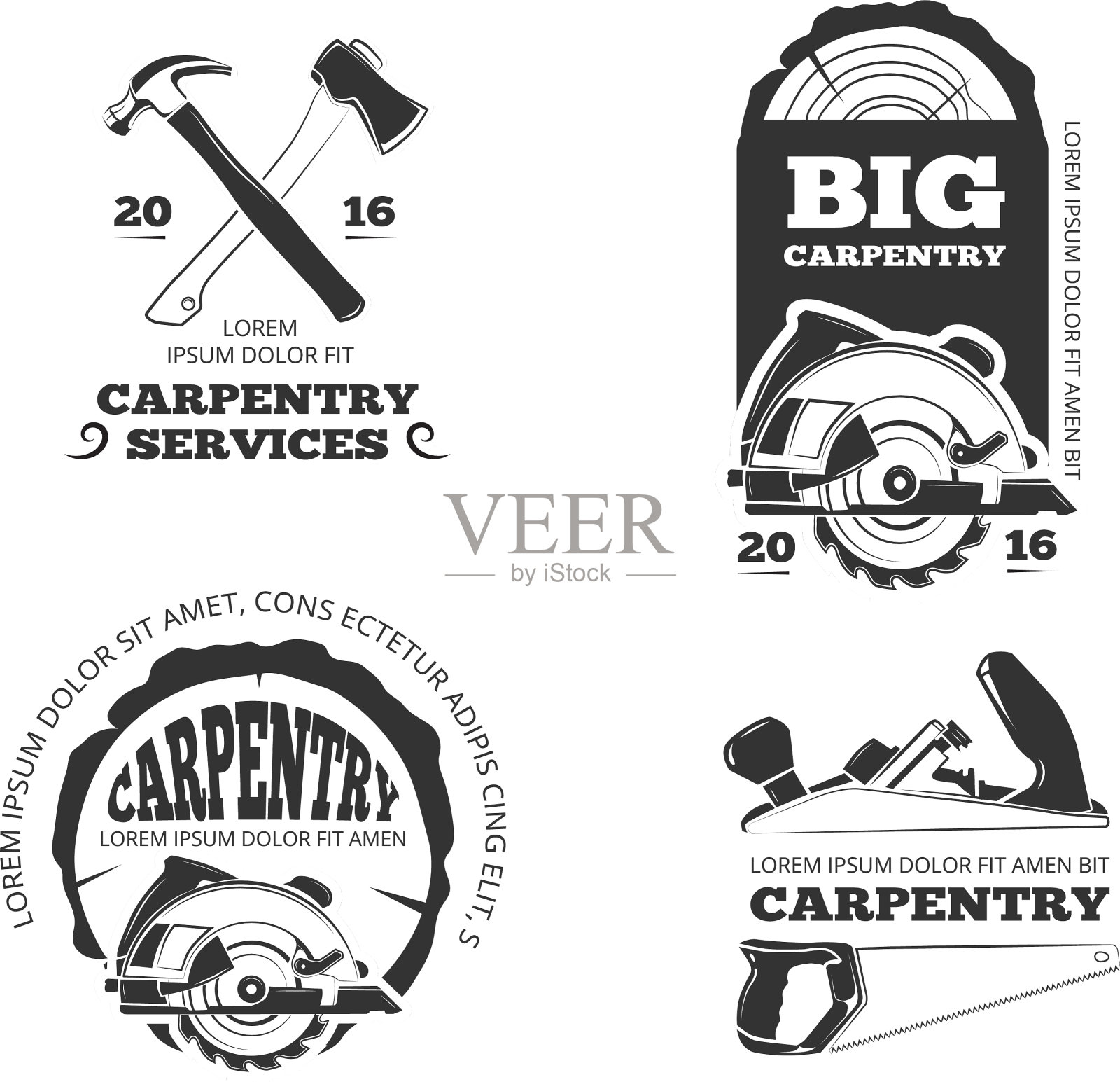 老式木工锯木厂标签标志插画图片素材