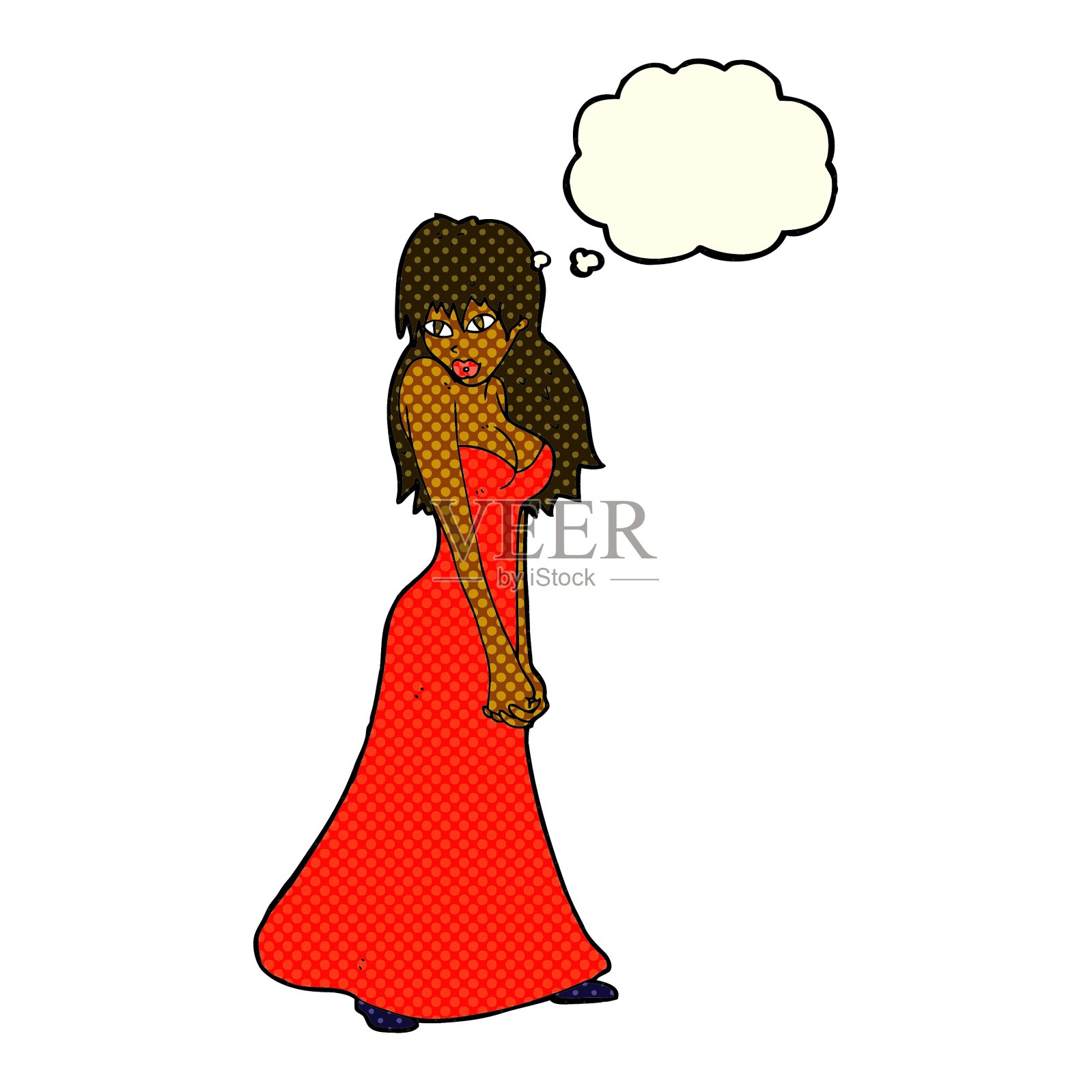 卡通美女穿着带有思想泡泡的衣服设计元素图片