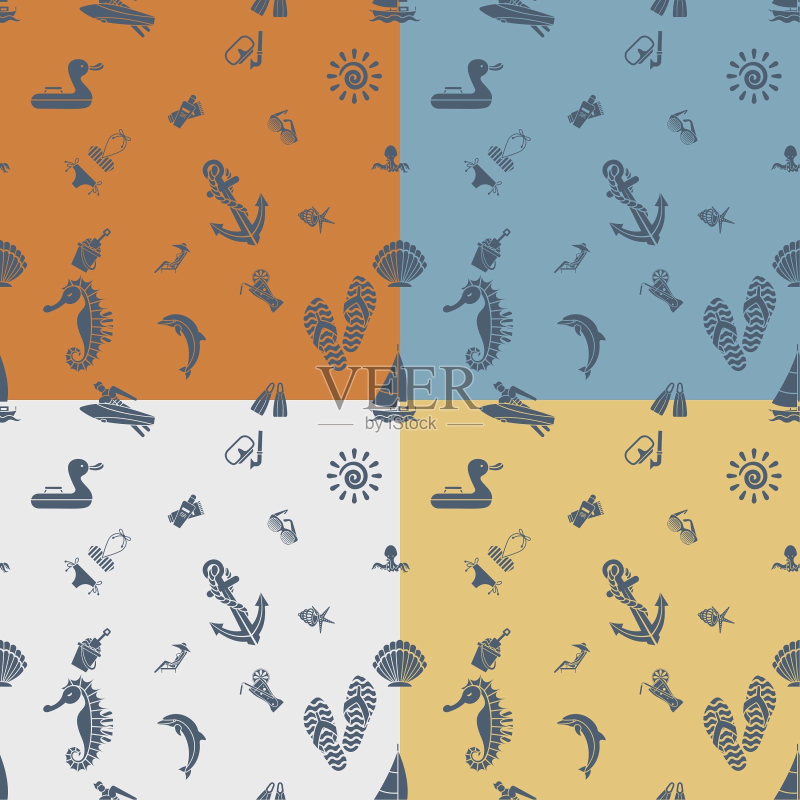 四个不同颜色的背景插画图片素材