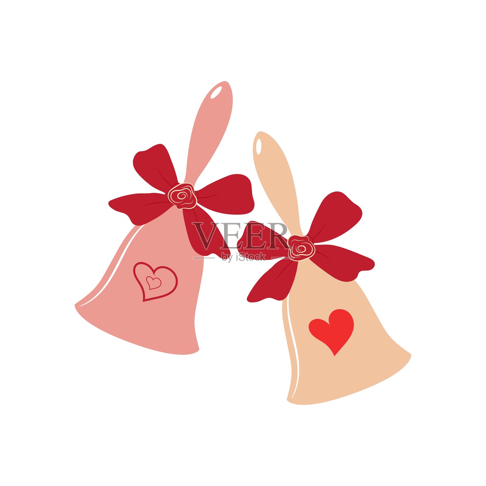 优雅的婚礼钟声，白色的心插画图片素材