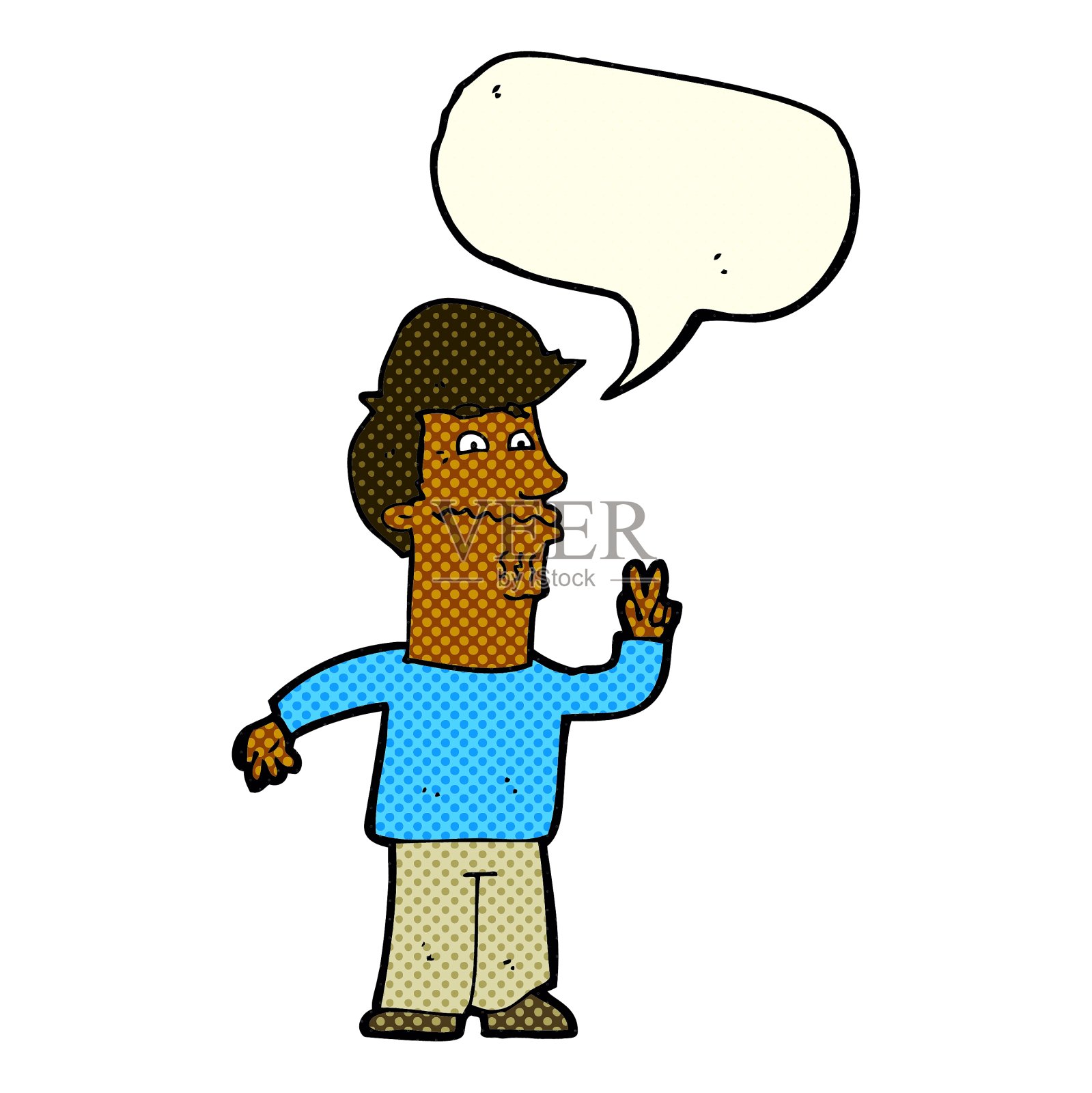 卡通人用语音泡泡做和平手势设计元素图片