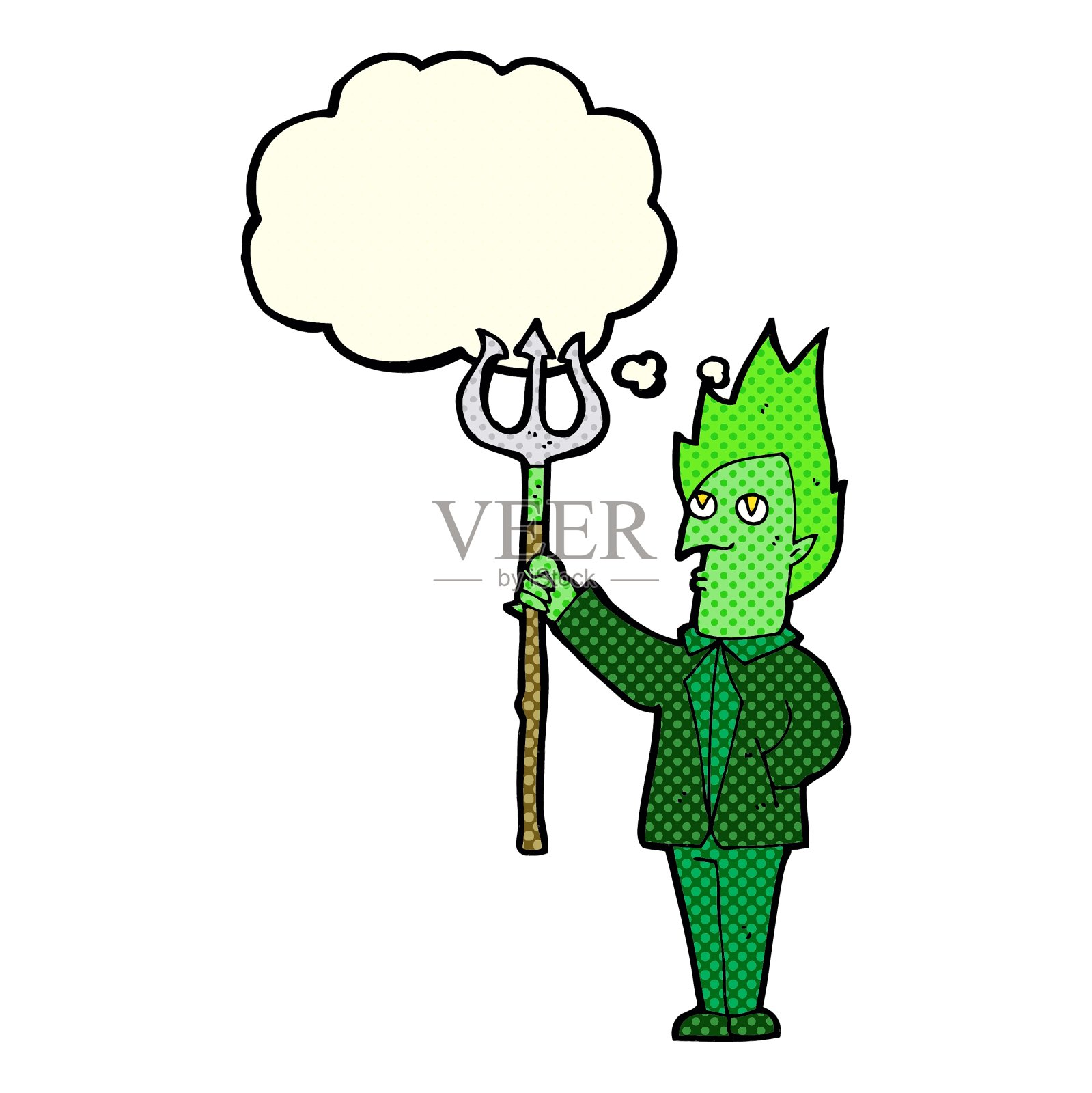 卡通恶魔与干草叉与思想泡泡设计元素图片