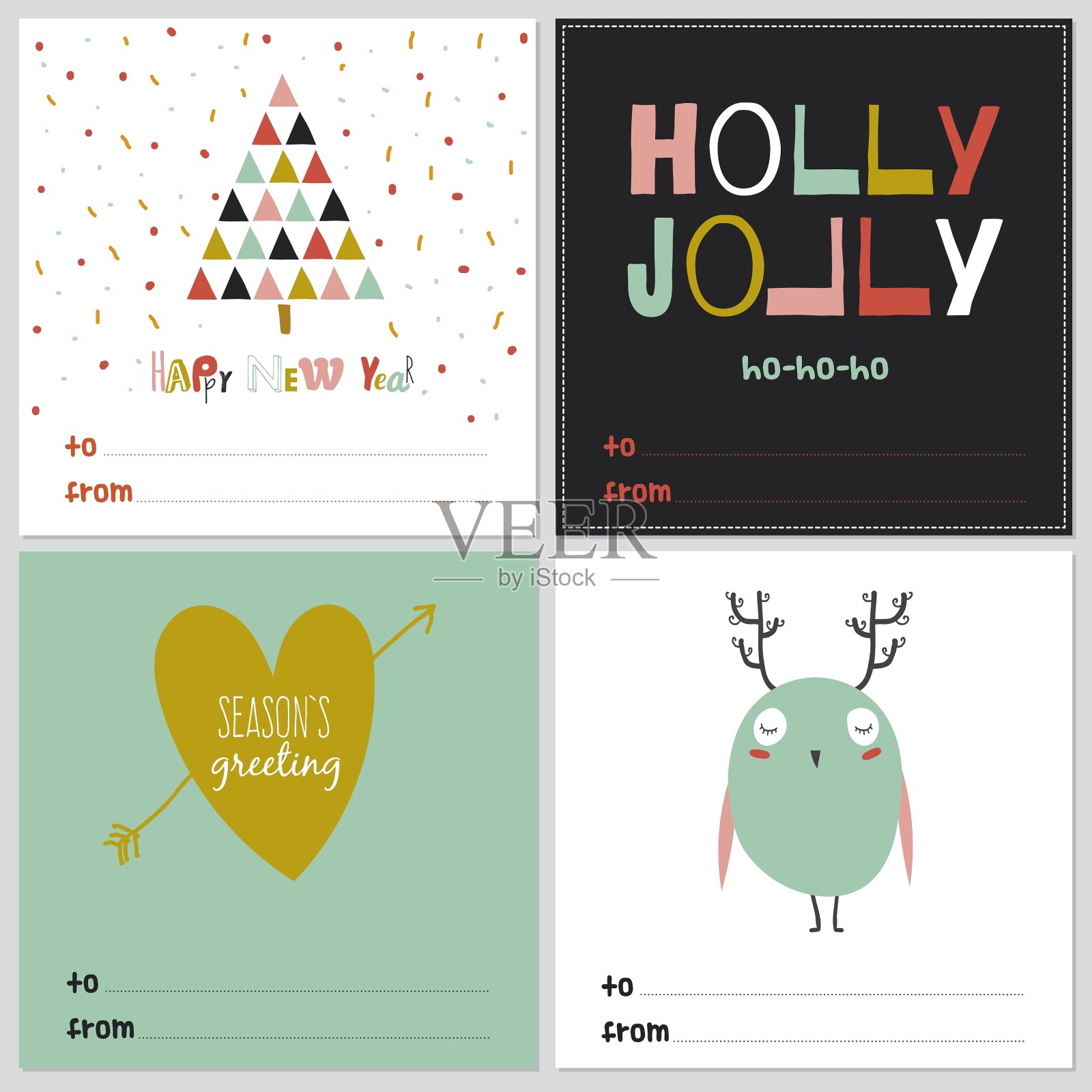 广场圣诞和新年贺卡设计模板素材