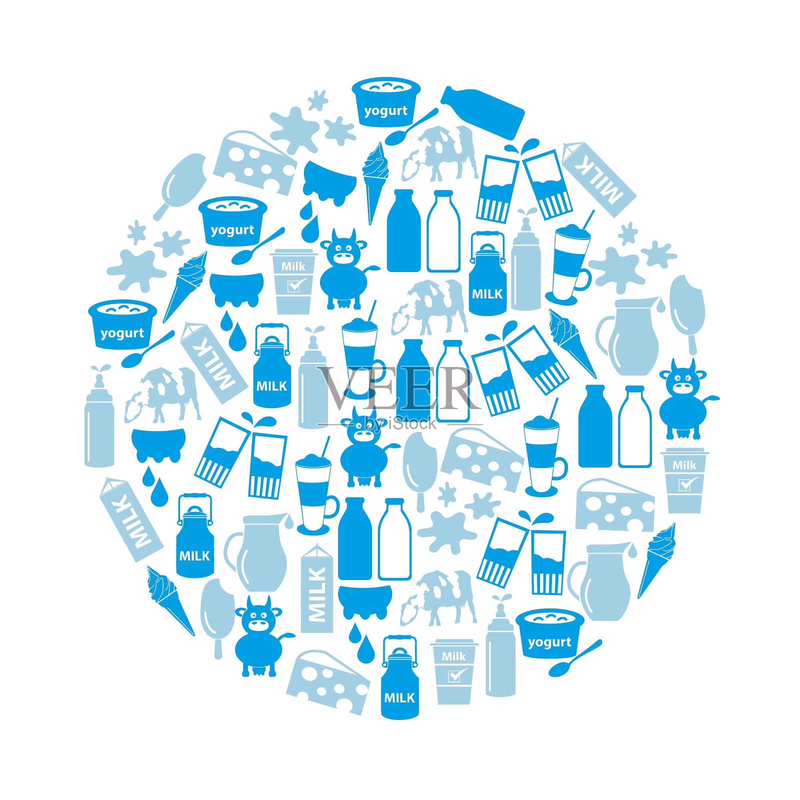 牛奶和牛奶产品主题图标在圆圈eps10设计元素图片