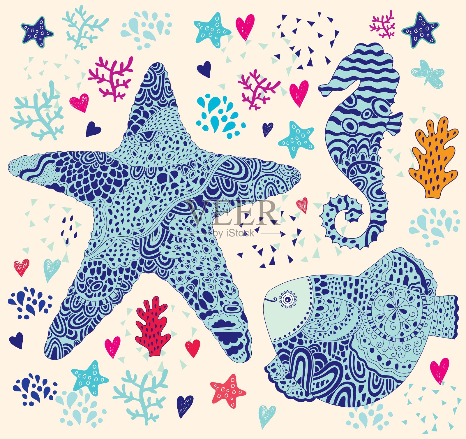 艺术的海洋生物背景插画图片素材