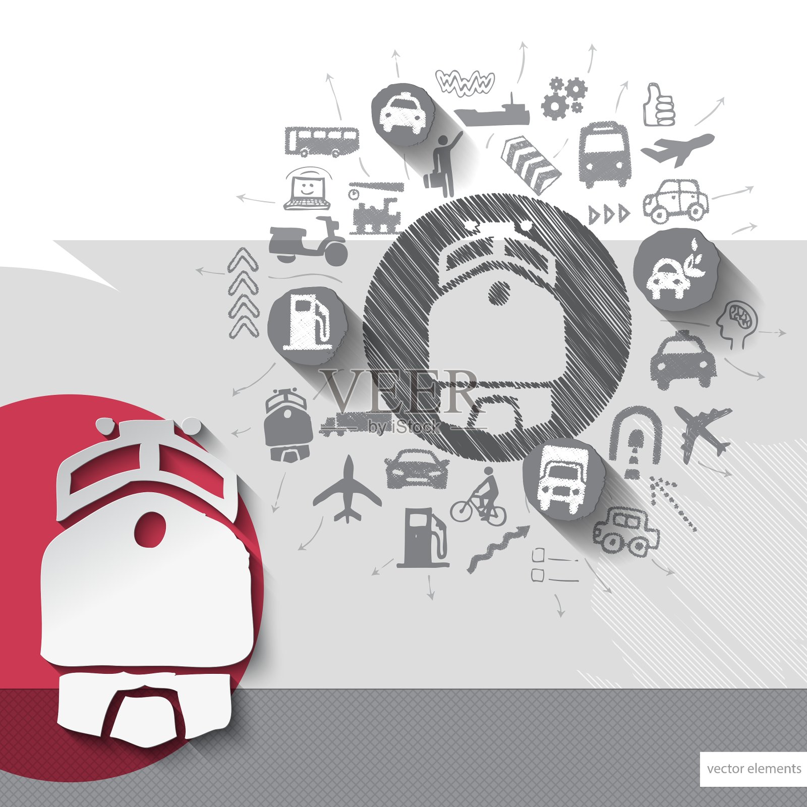 手绘火车图标与图标背景插画图片素材