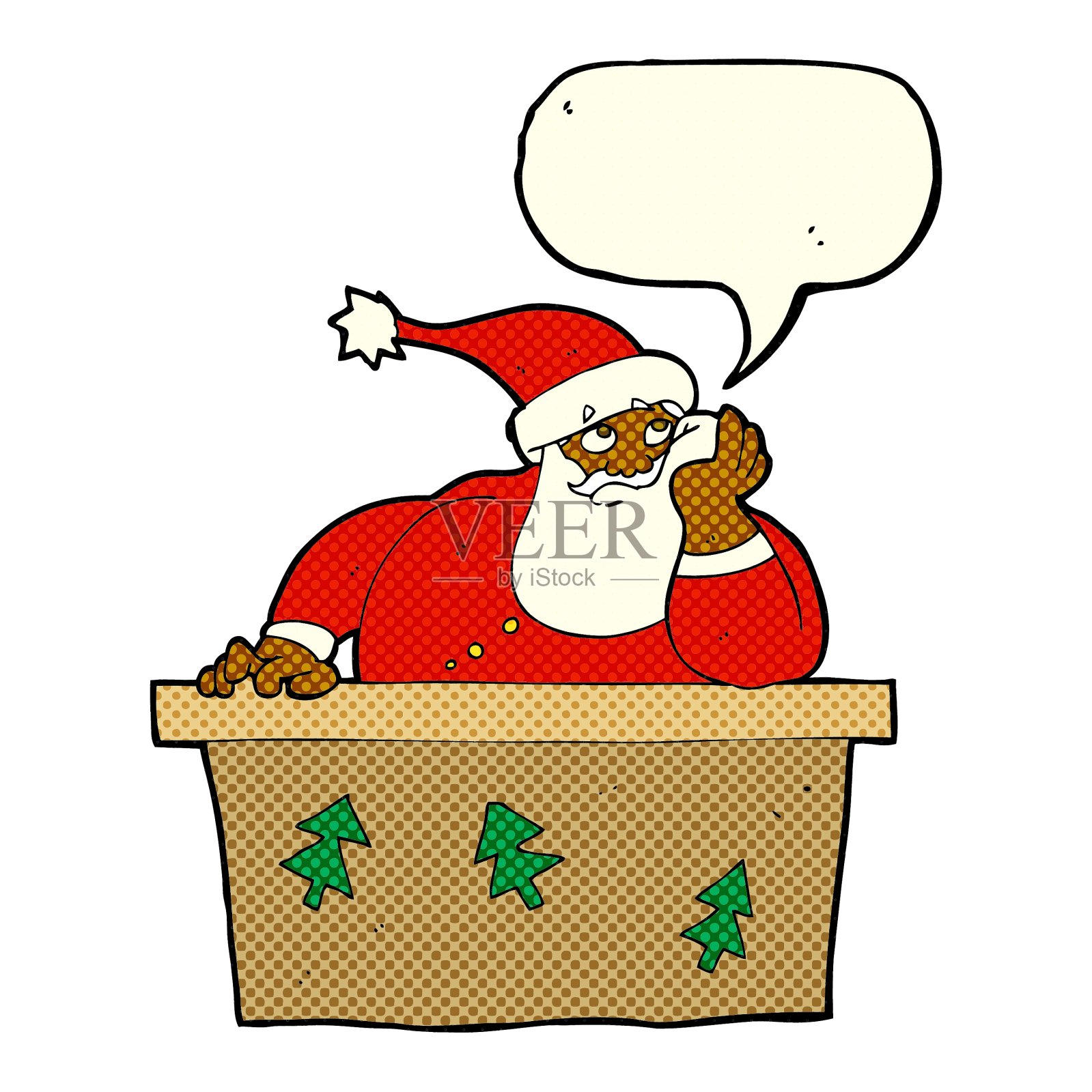 卡通圣诞老人用无聊的话语泡泡设计元素图片