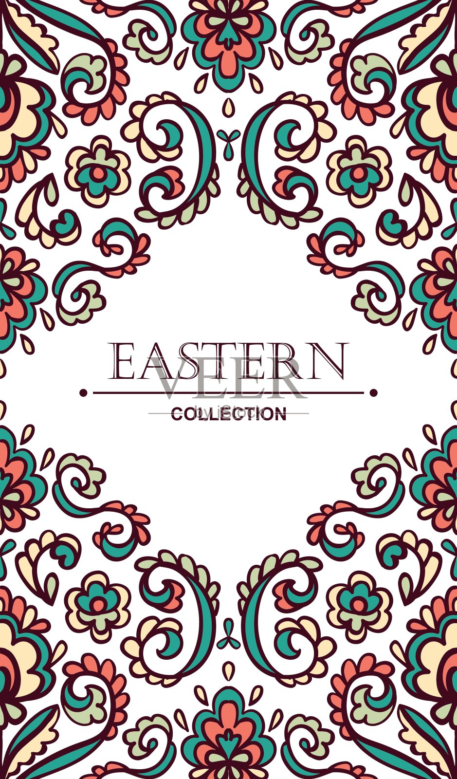 复古华丽的卡片与东方花卉元素插画图片素材