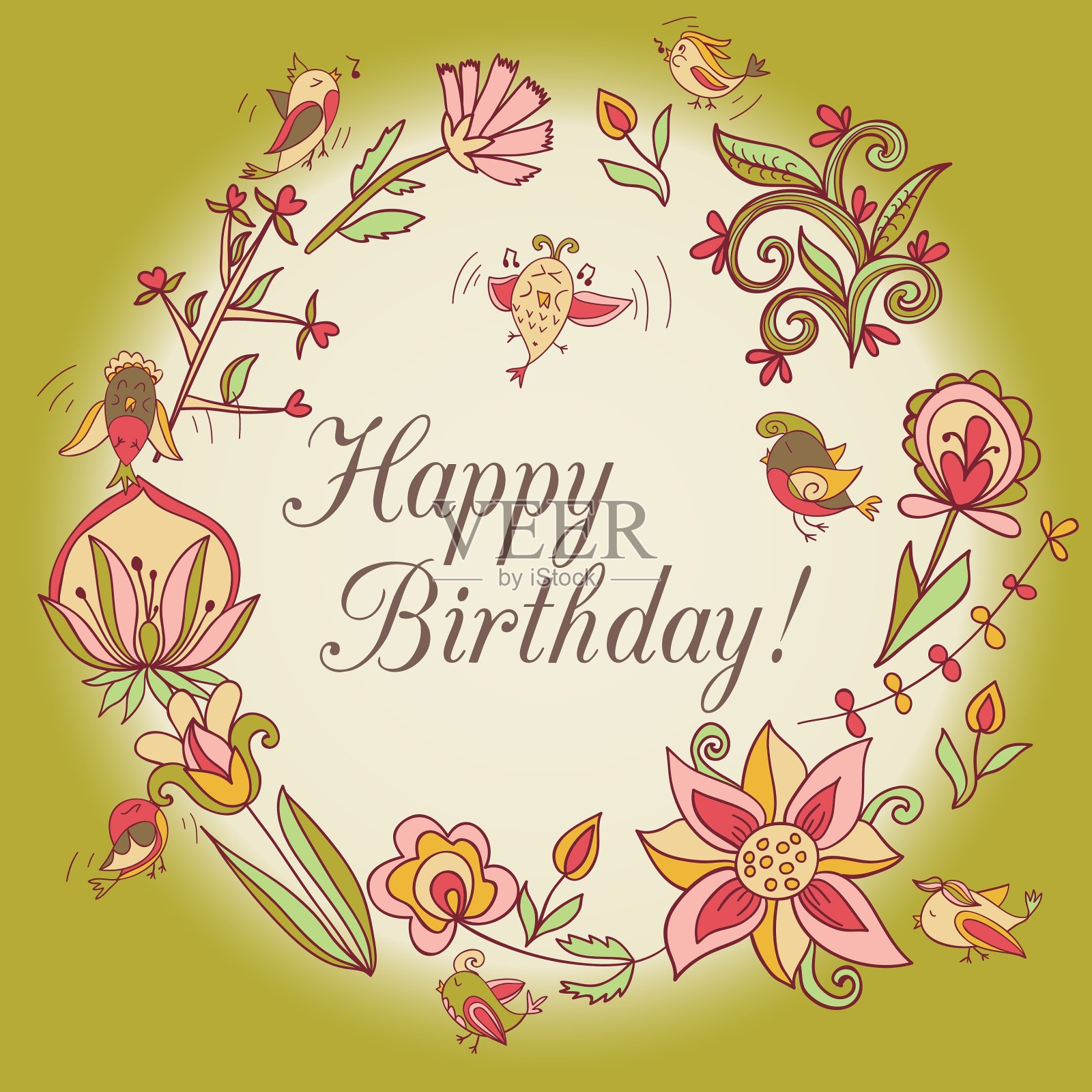 生日快乐贺卡圆花框设计模板素材