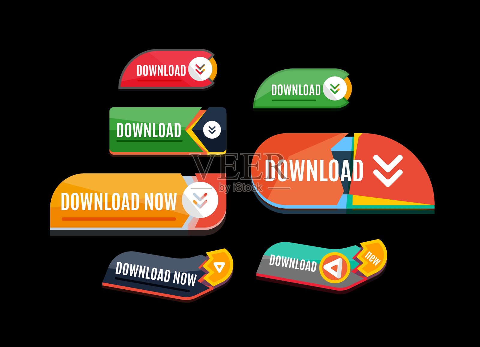 多彩下载网页按钮现代平面设计插画图片素材