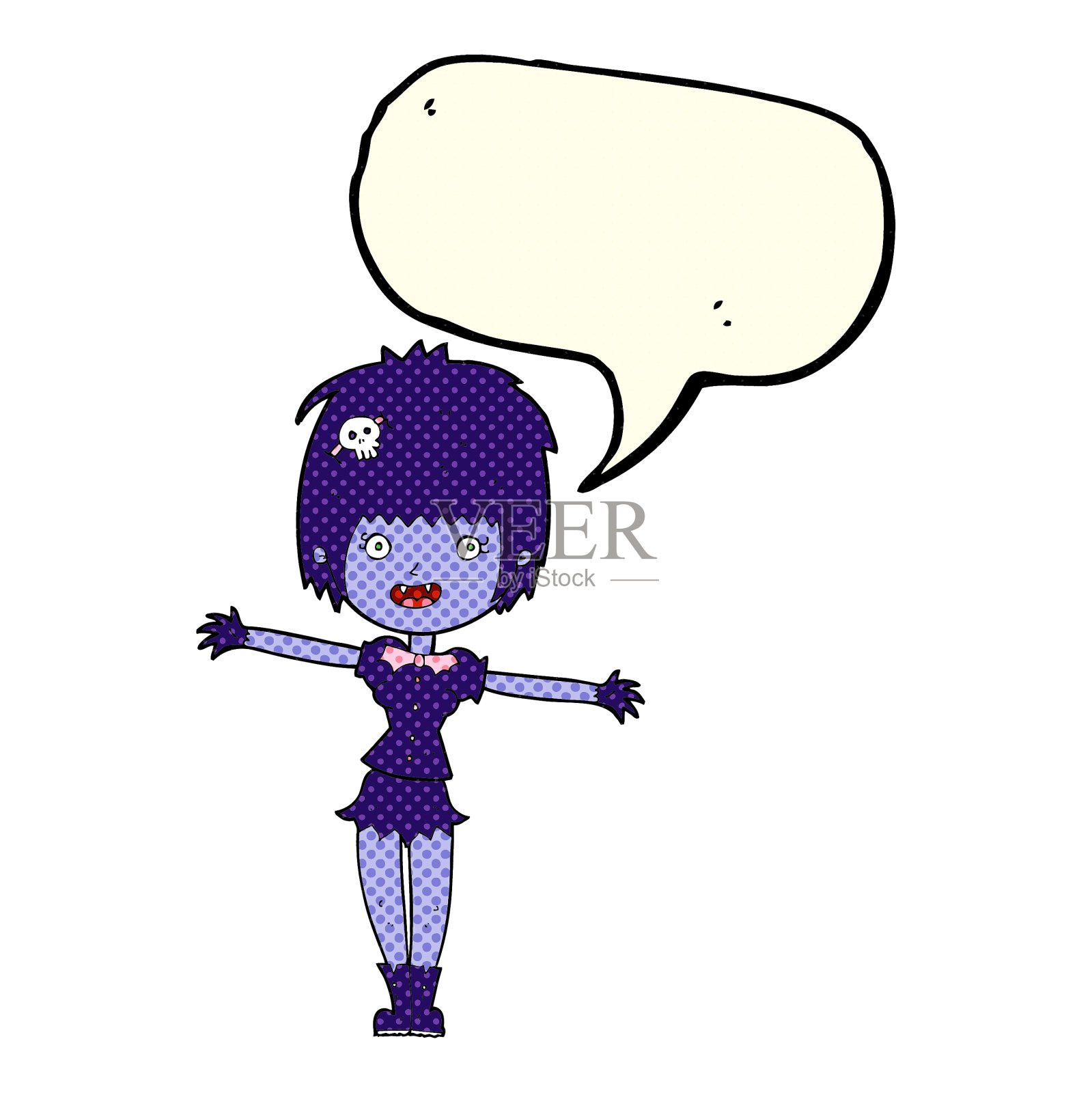 卡通快乐的吸血鬼女孩与言语泡泡设计元素图片