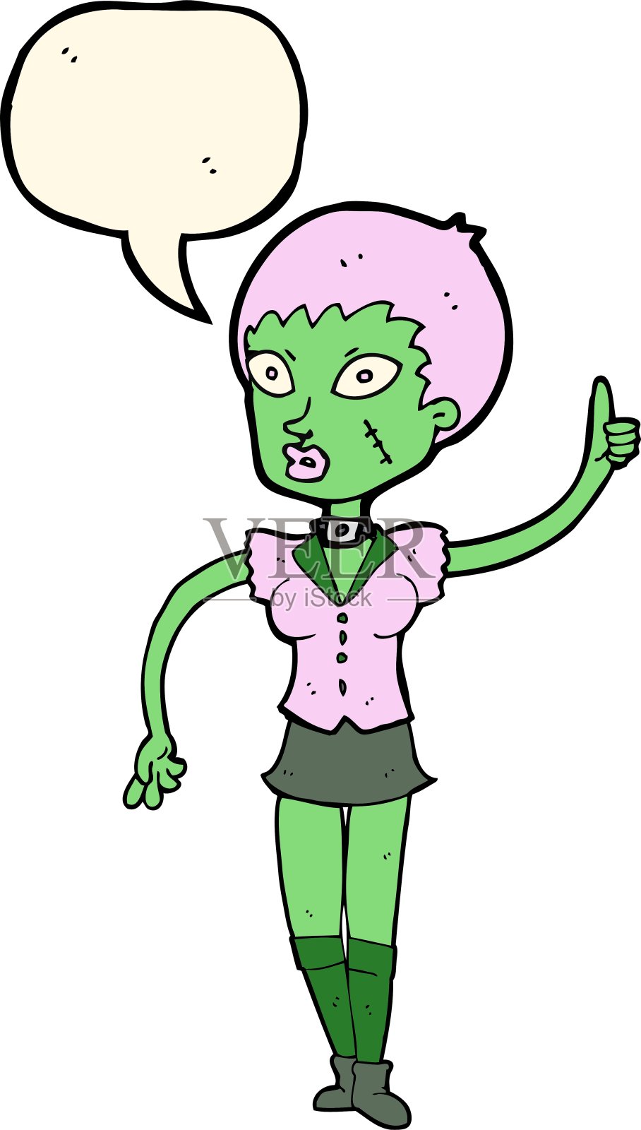 卡通万圣节女孩与语音泡泡设计元素图片