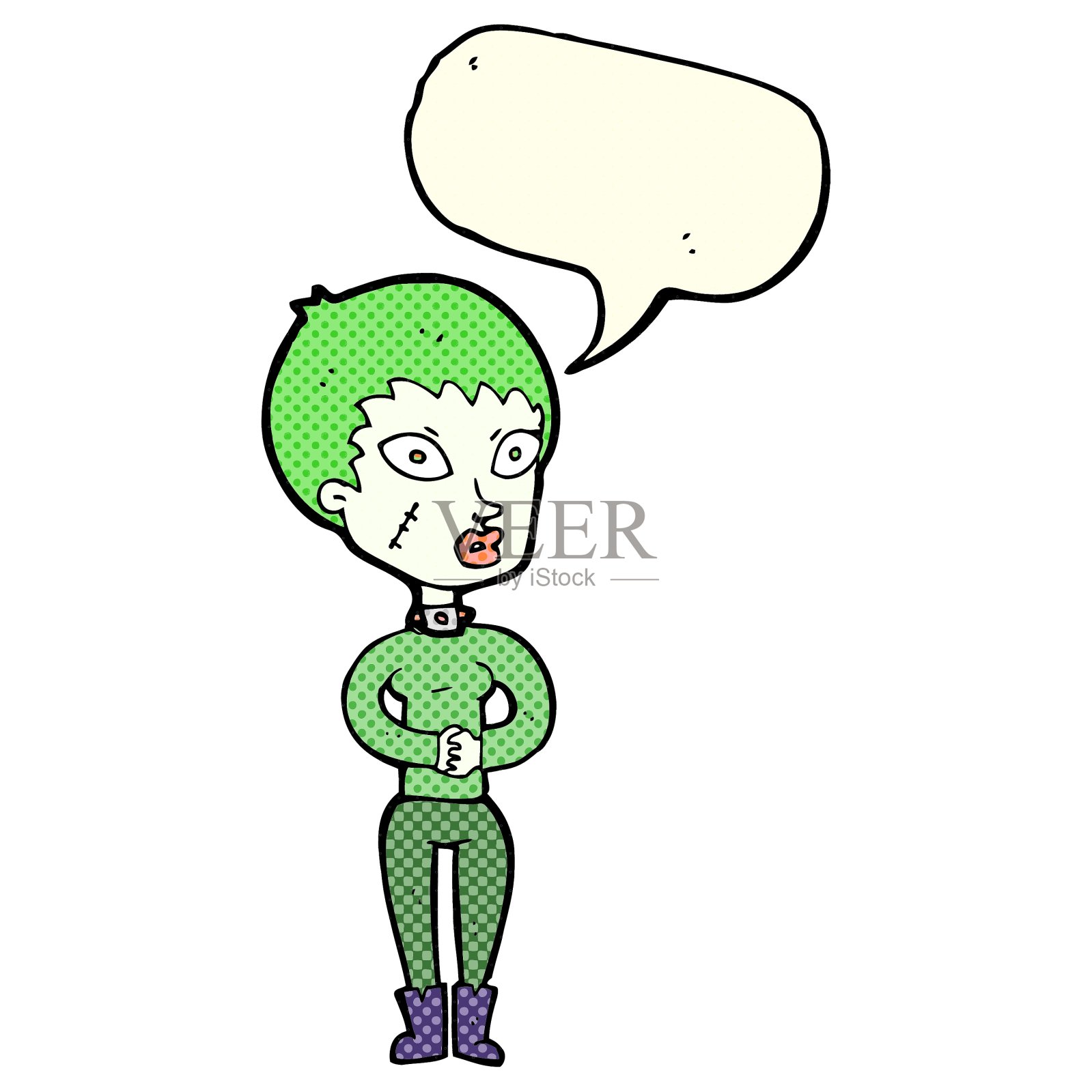 卡通僵尸女孩与语音泡泡设计元素图片