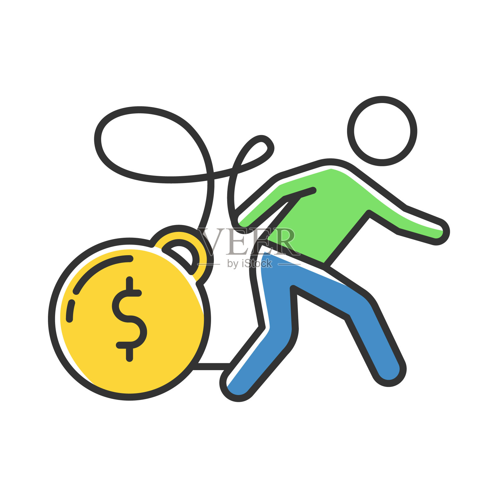 沉重的信用卡债务颜色图标。Mortrage、贷款的重量。个人bunkrapcy风险。信用不良的贷款。预算减少，没有财务。金钱损失的危险。孤立的矢量图插画图片素材