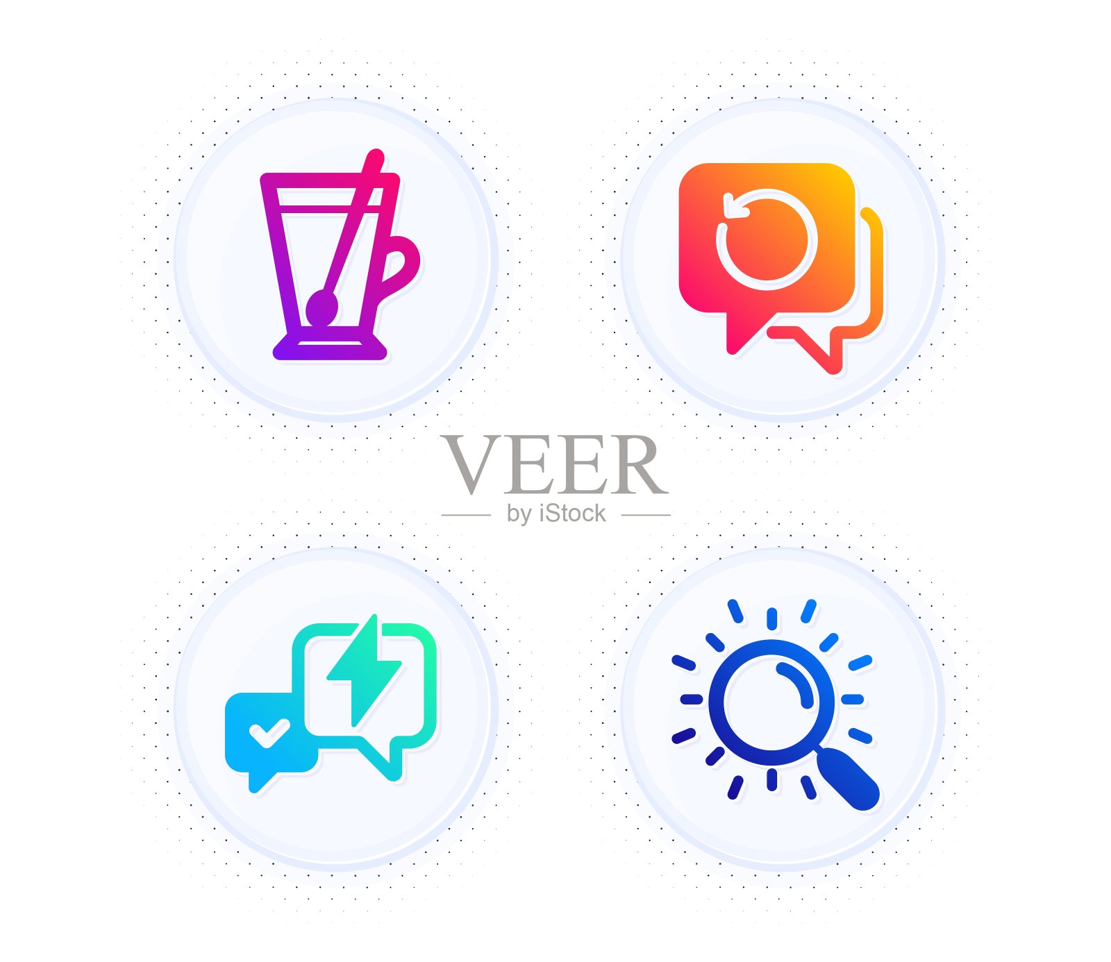 恢复数据，茶杯和闪电螺栓图标集。搜索信号。备份信息，杯子加茶匙，信使。向量图标素材