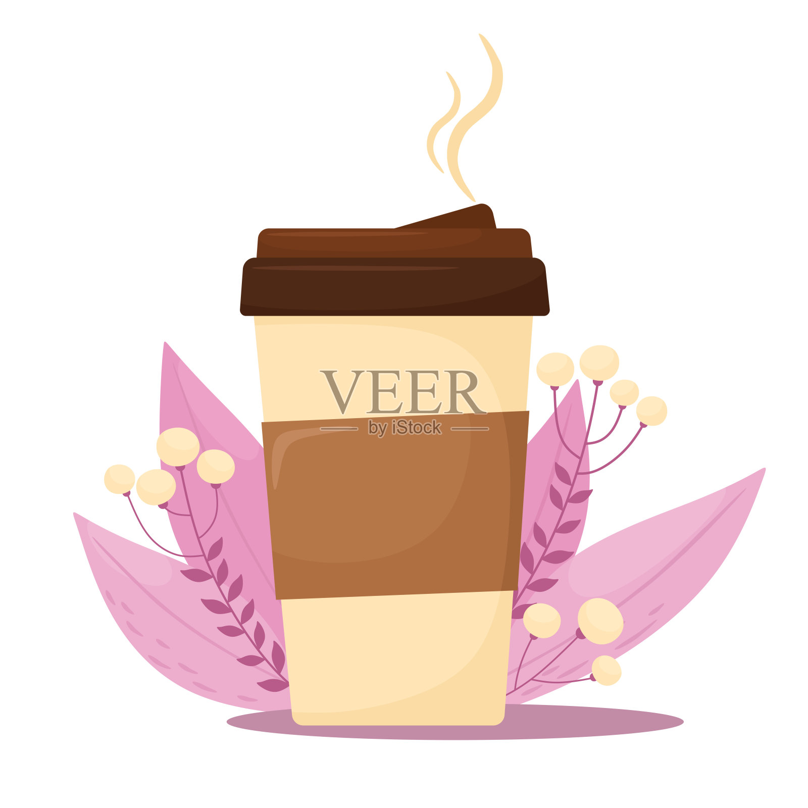 有花卉装饰的咖啡杯。矢量插图在卡通平面风格。插画图片素材