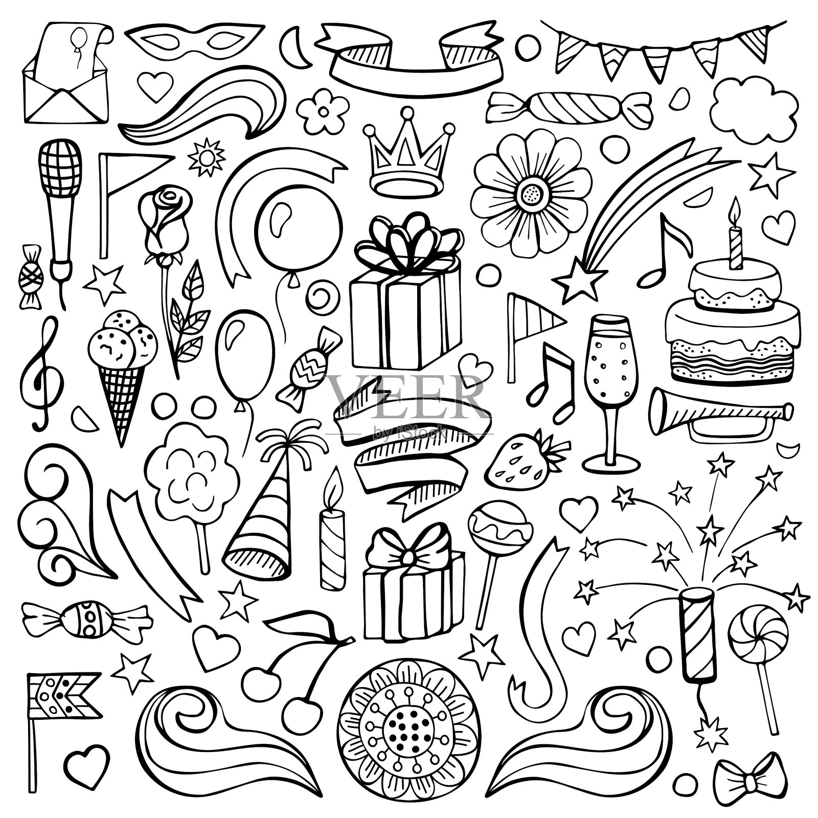 生日快乐手绘套装设计元素图片