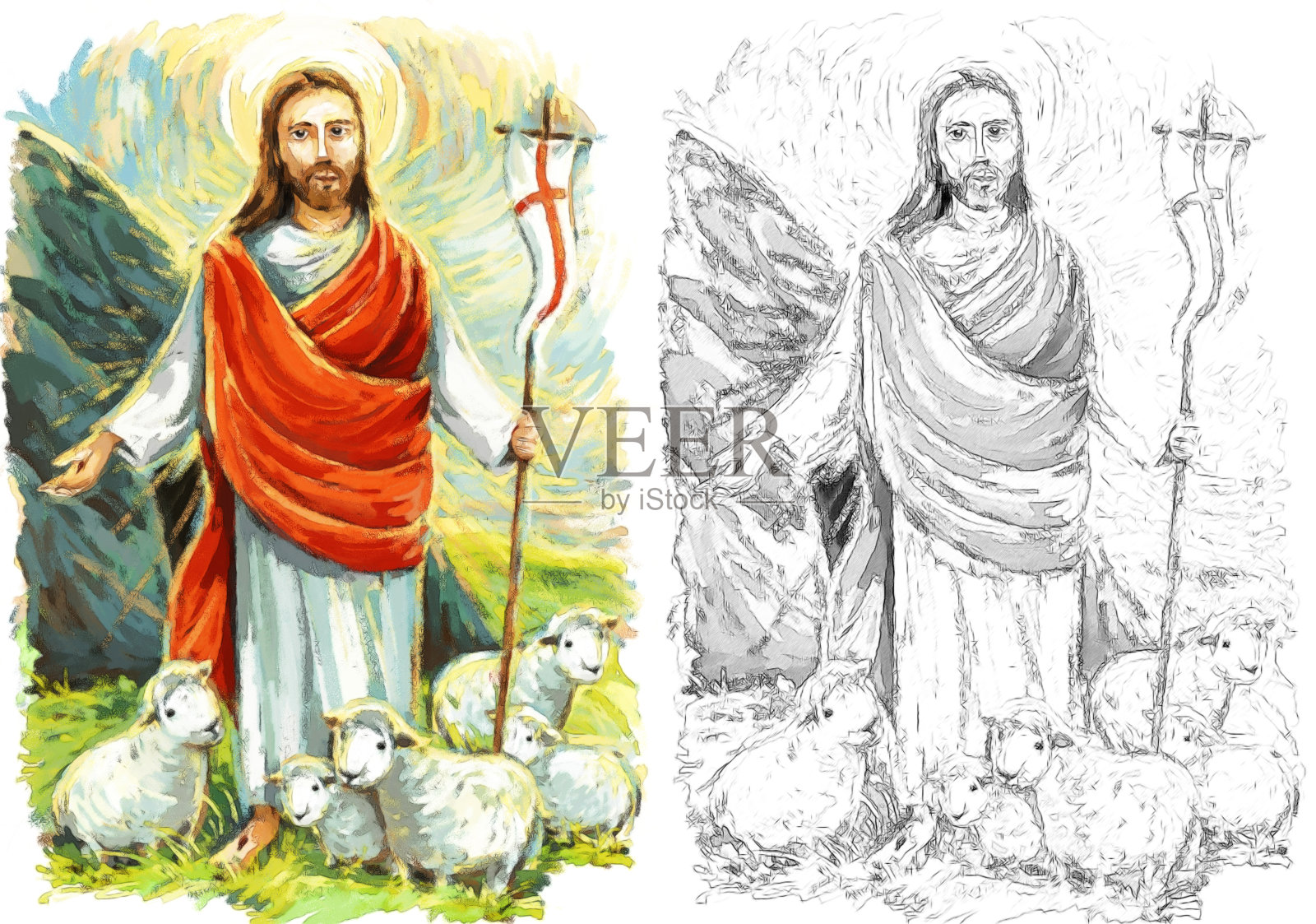 以自然为背景的耶稣弥赛亚和复活插画图片素材