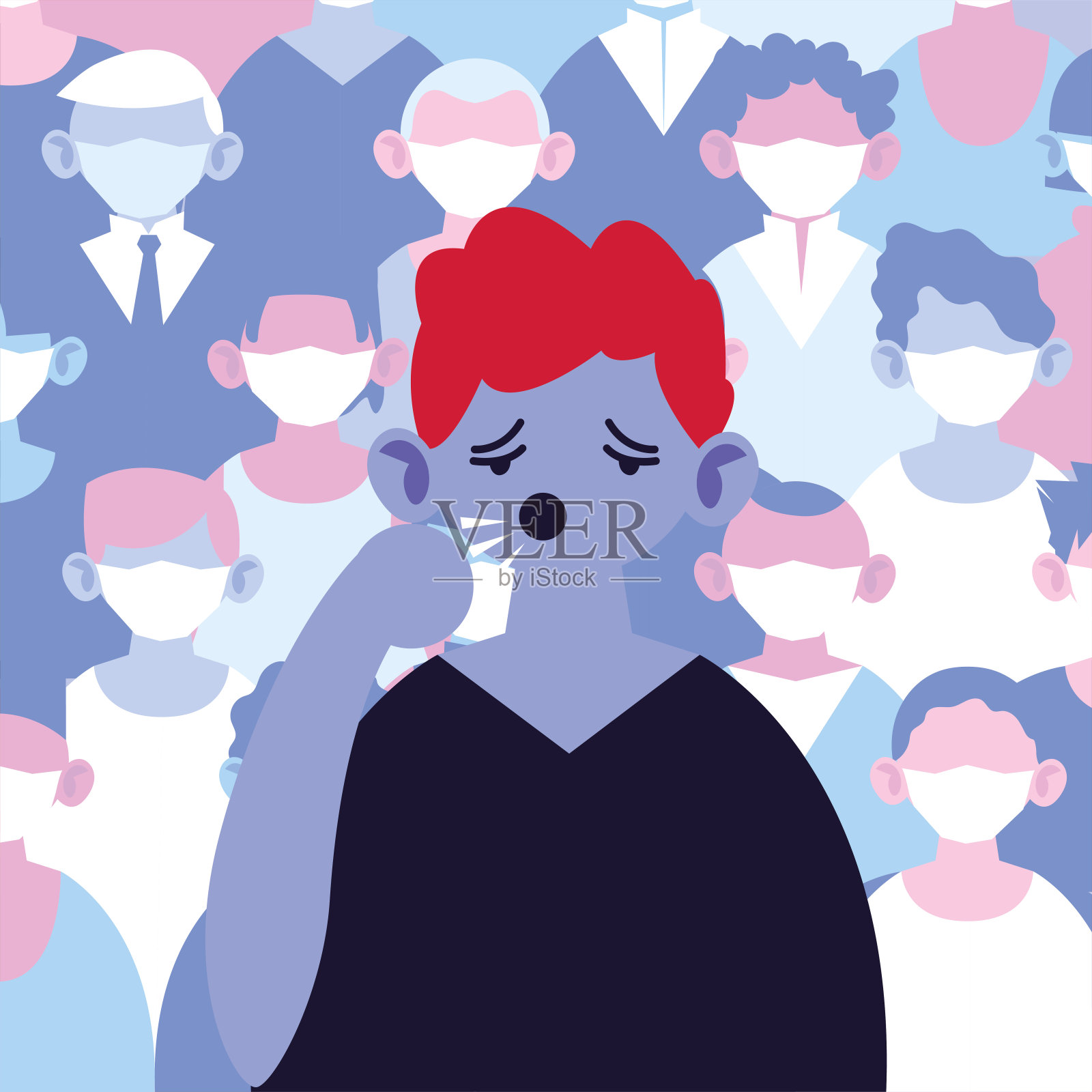 疑似被冠状病毒感染，咳嗽的海报男子插画图片素材