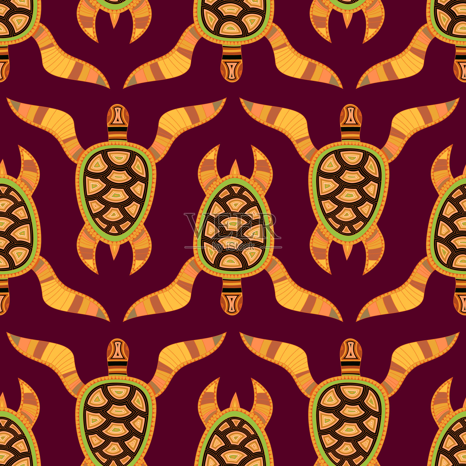 无缝大海背景与海龟插画图片素材