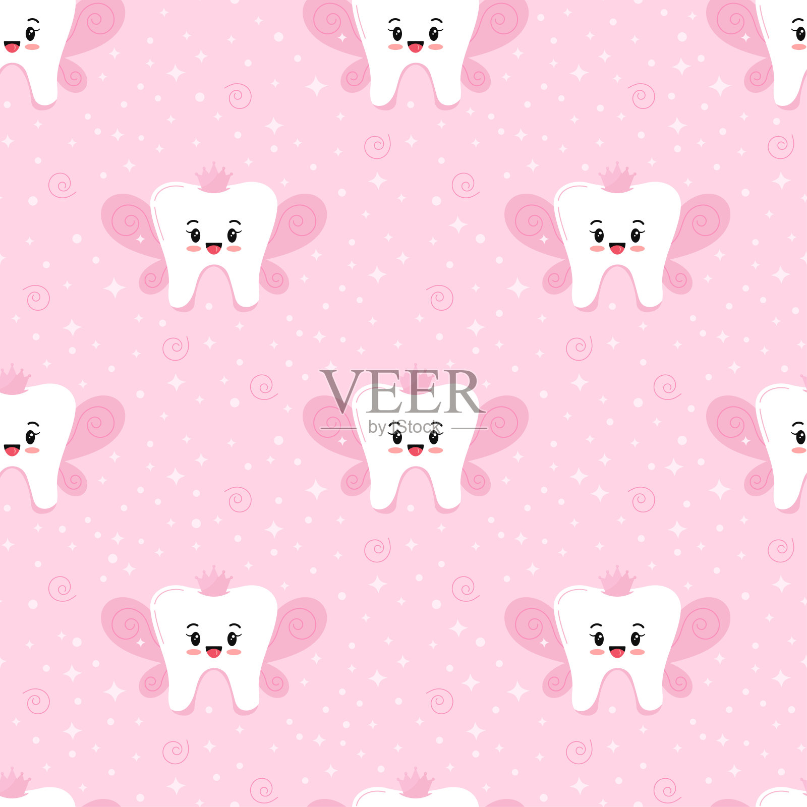 可爱牙仙矢量无缝图案。插画图片素材