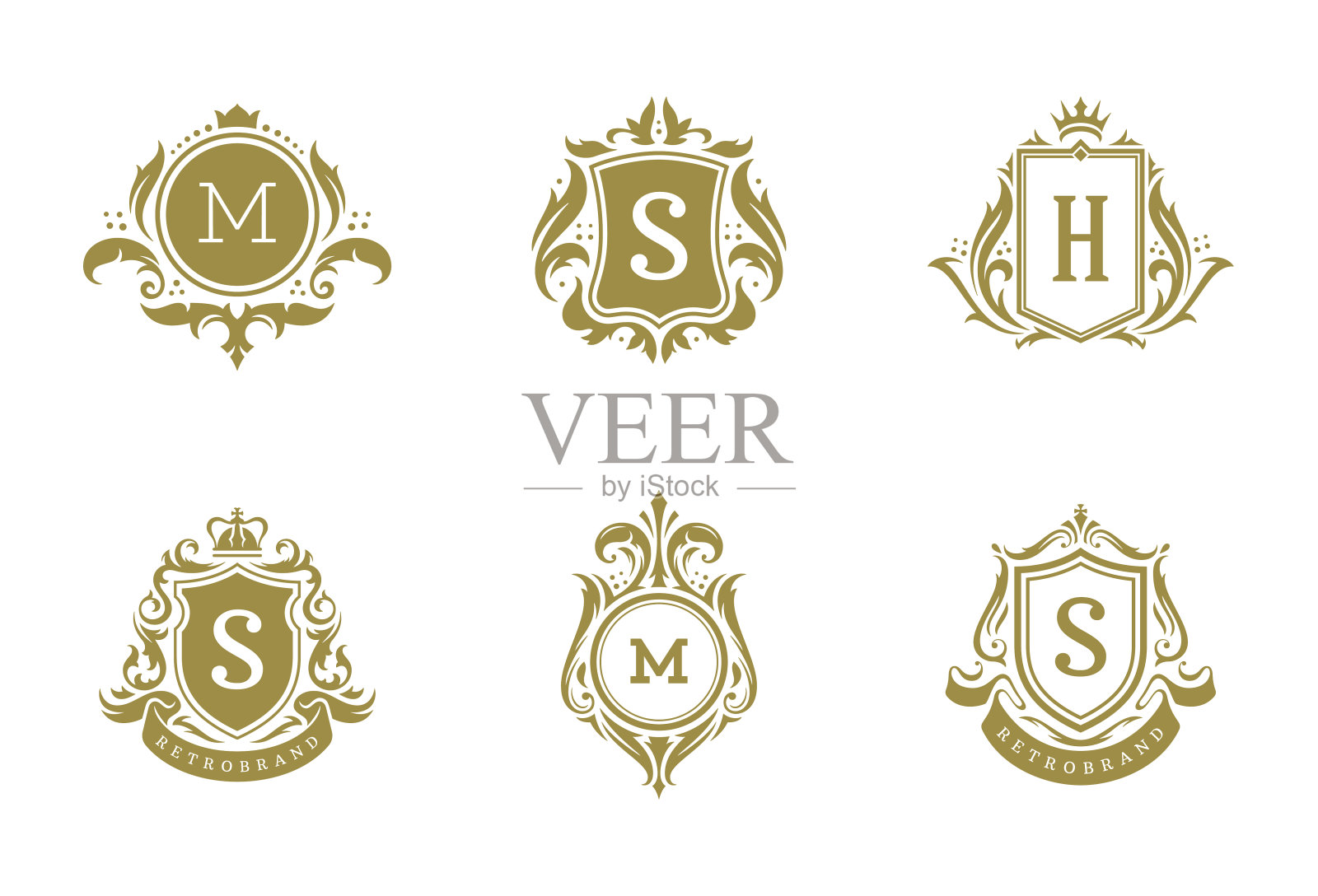 豪华复古装饰标志徽标，徽冠模板设计集矢量插图插画图片素材