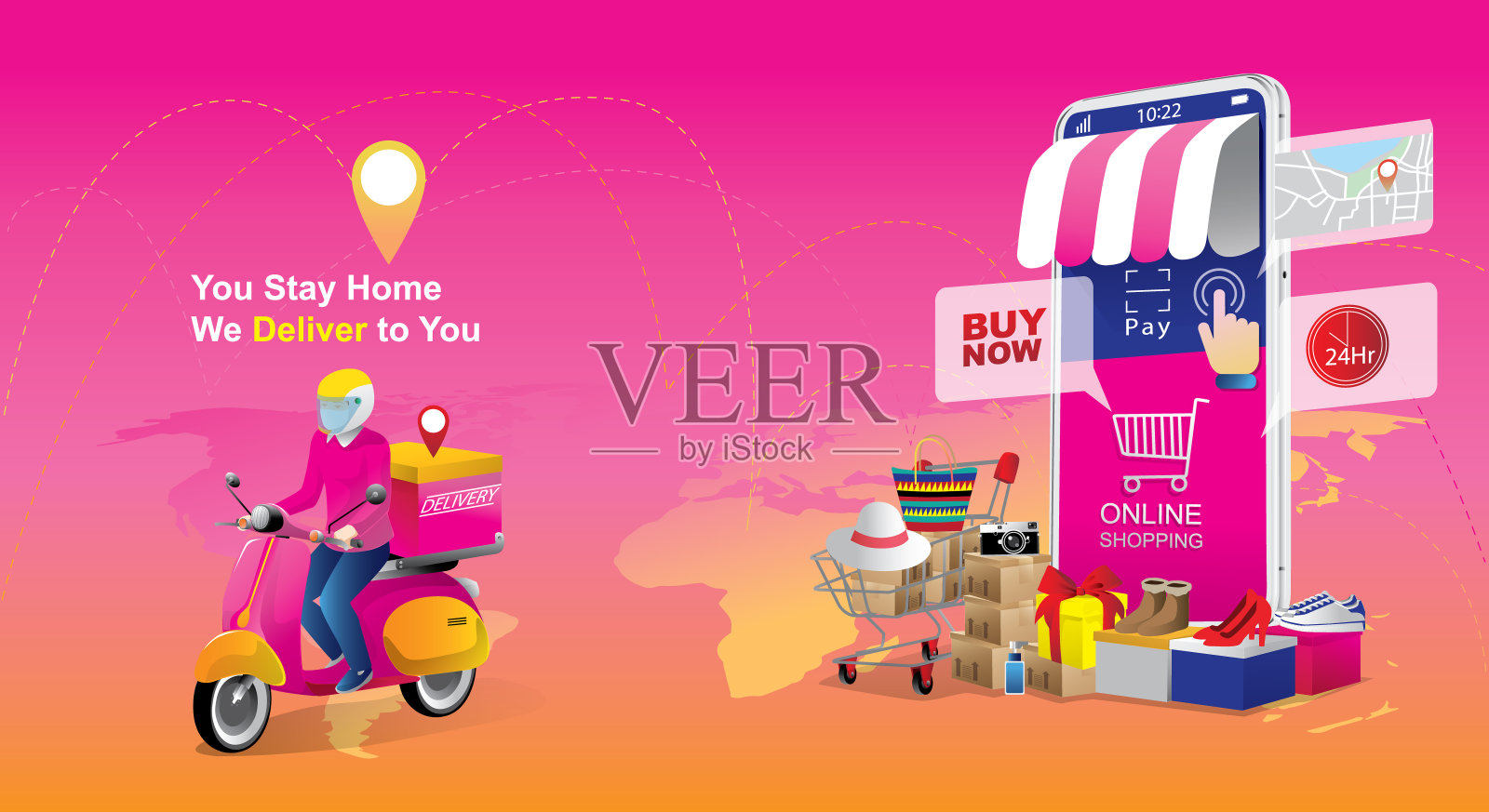 网上购物或手机应用程序，市场营销，数字营销插画图片素材