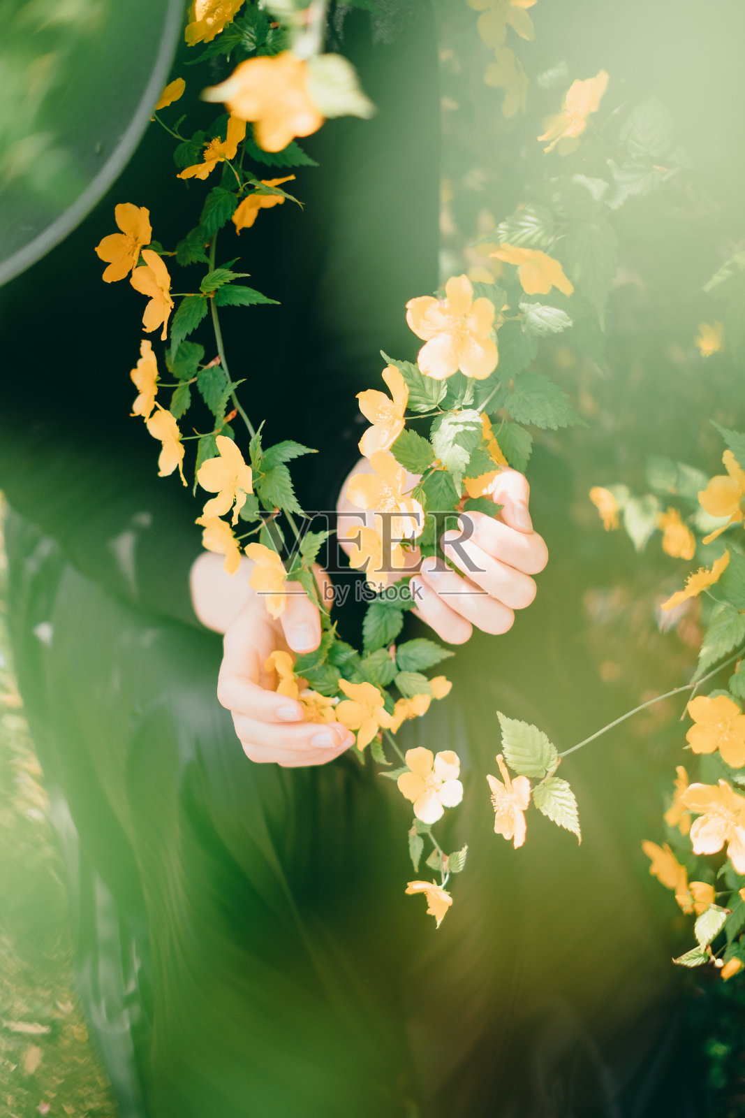 被鲜花包围着的女人照片摄影图片