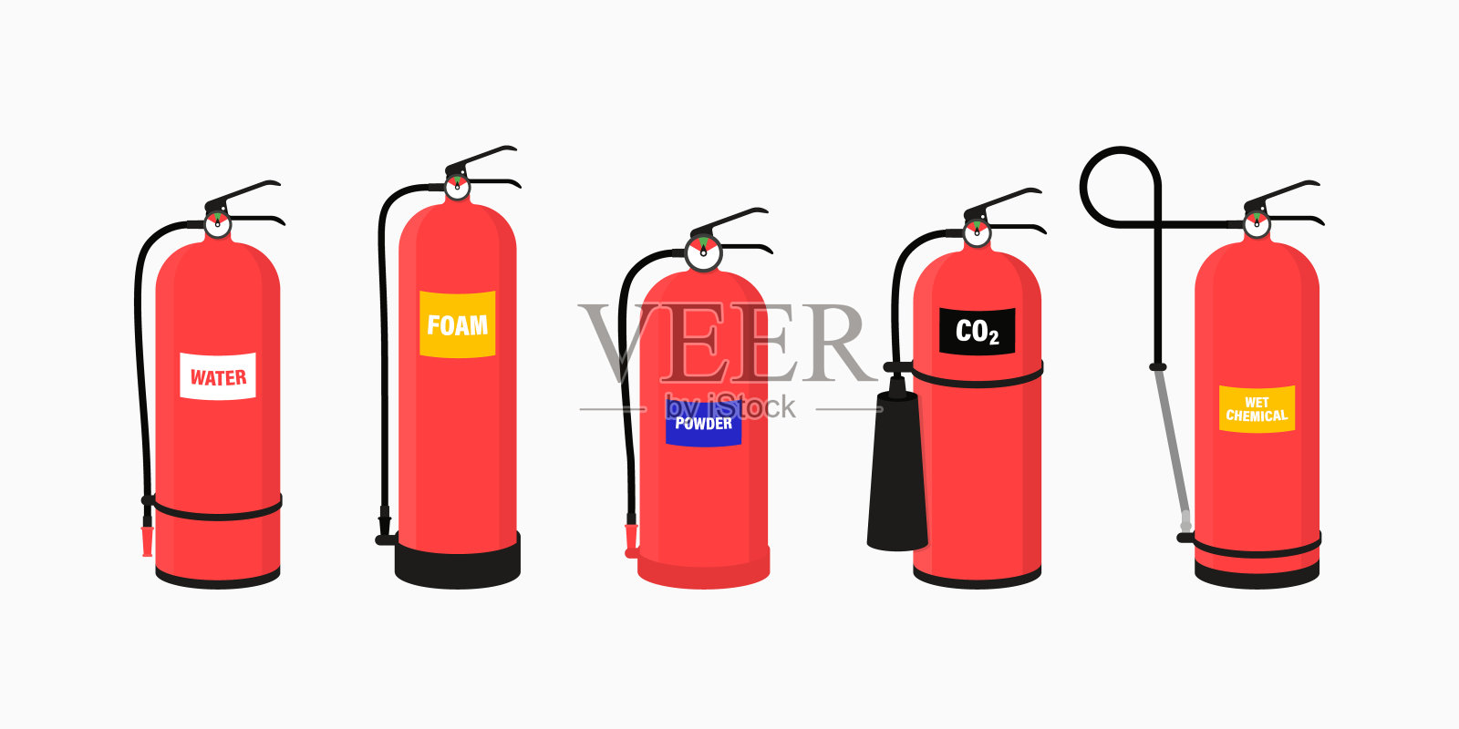 灭火器设置独立的便携式消防单元不同形状的透明背景矢量图插画图片素材