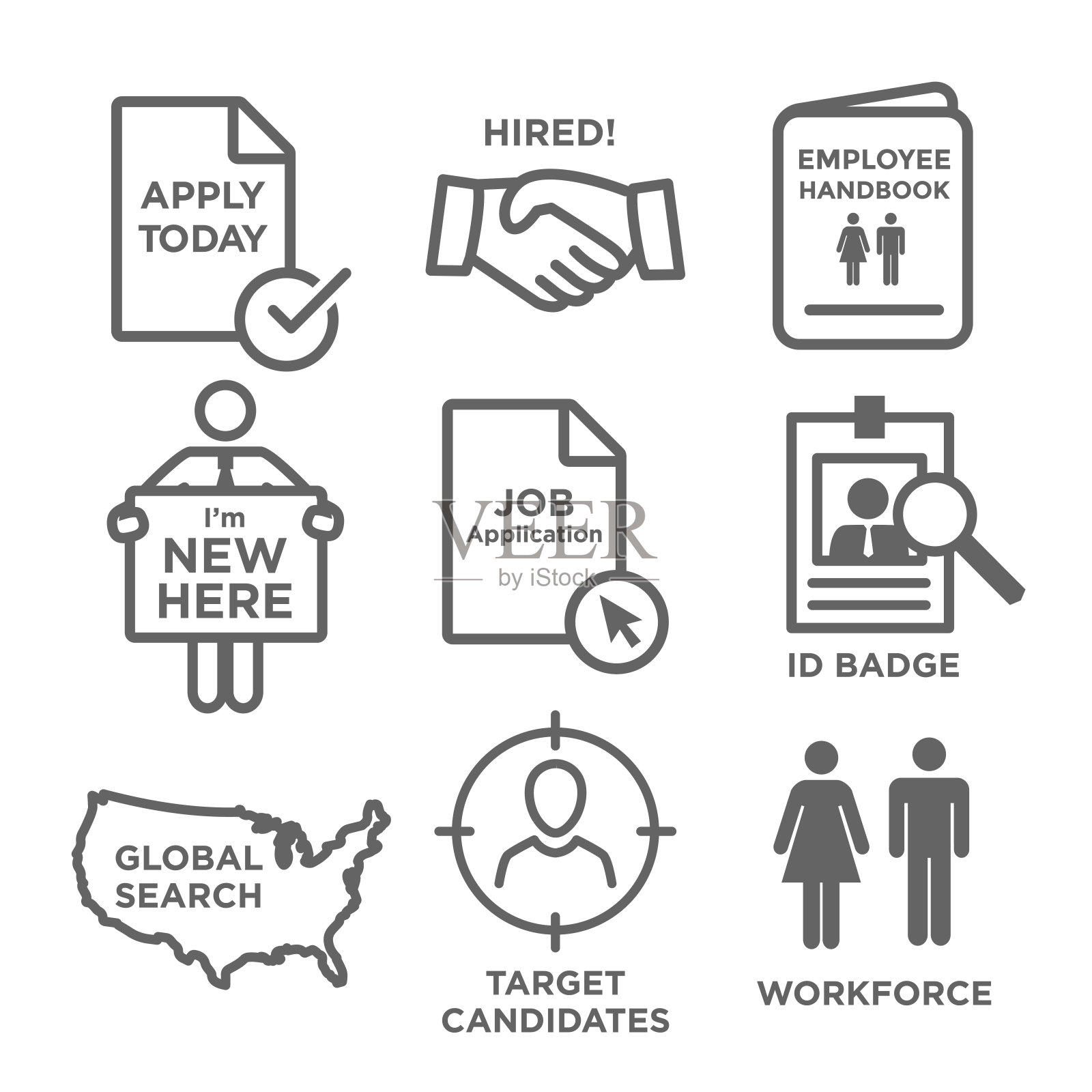 招聘和雇员图标-工作相关的图像显示招聘插画图片素材