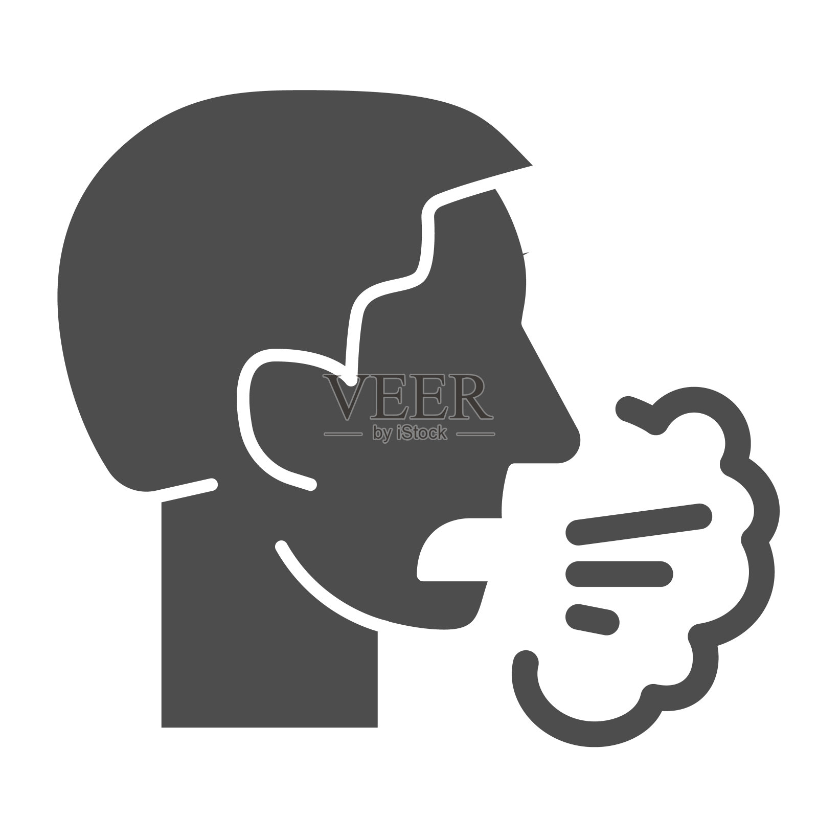 打喷嚏或咳嗽的人固体图标。病毒感染传播符号，白底象形文字样式。移动概念和网页设计的冠状病毒传播标志。向量。插画图片素材