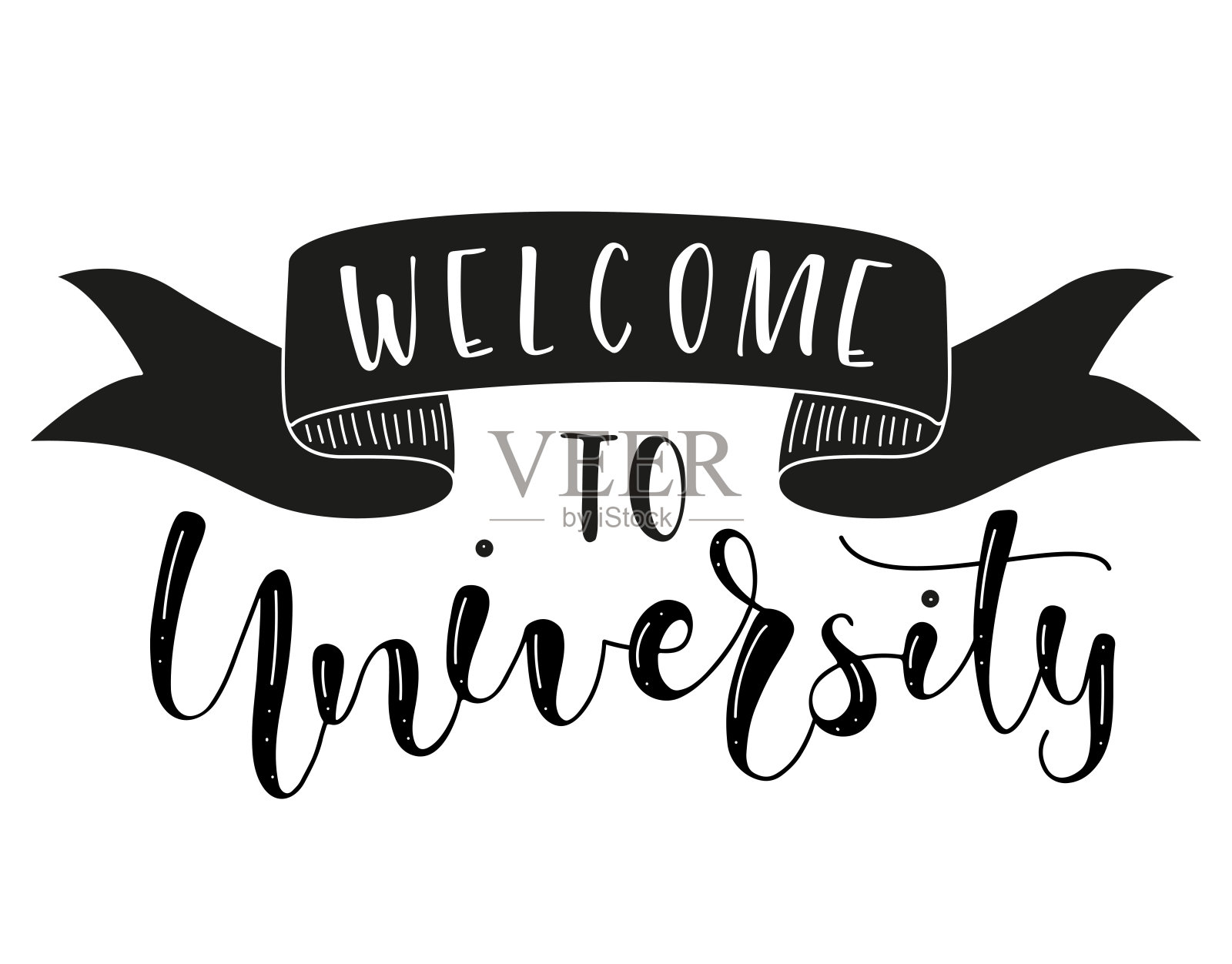 欢迎来到大学。为学生刻字。矢量股票插图孤立在白色背景。为社交媒体、横幅、海报、印刷品、贴纸、t恤手写文字插画图片素材