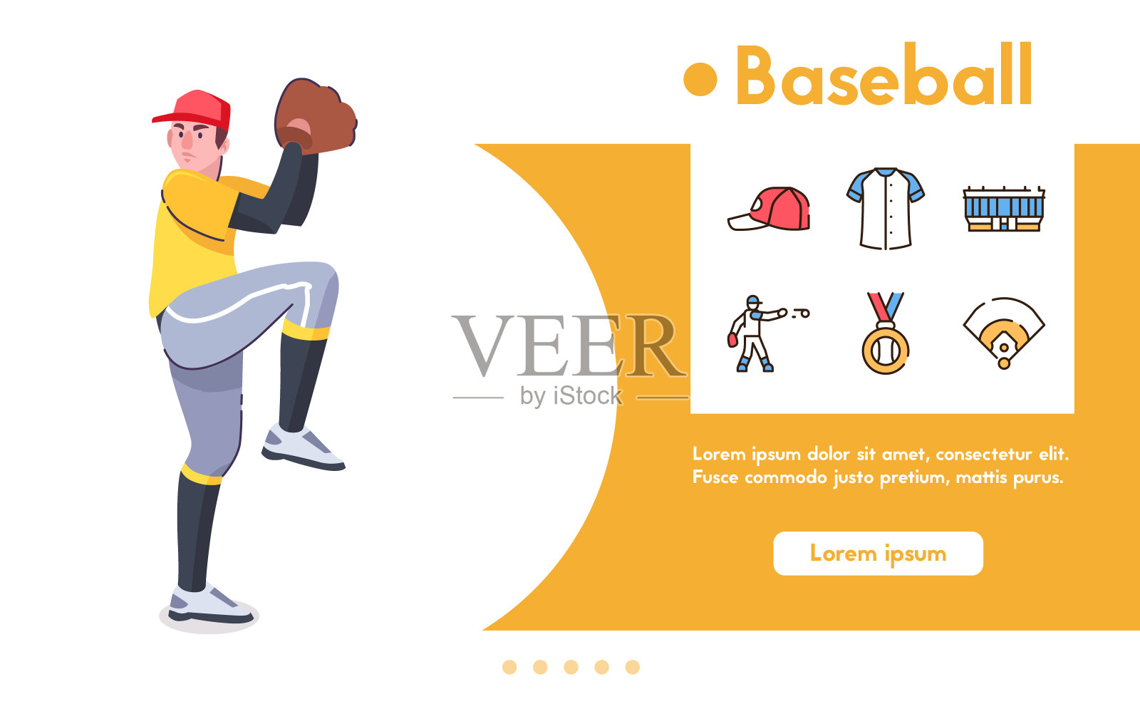 棒球投手和线性图标集矢量横幅插画图片素材