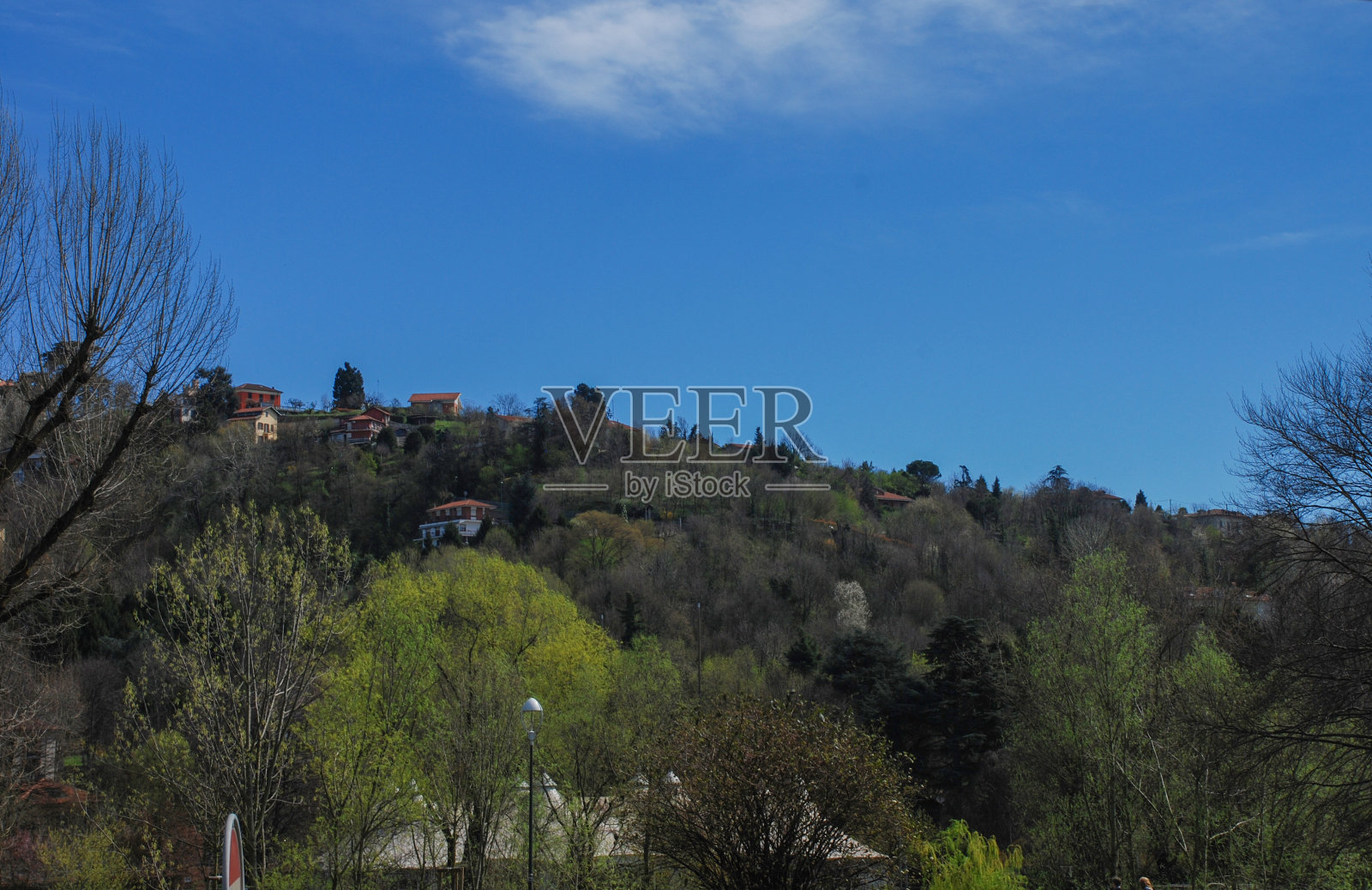 意大利都灵郊区山坡上的房子照片摄影图片