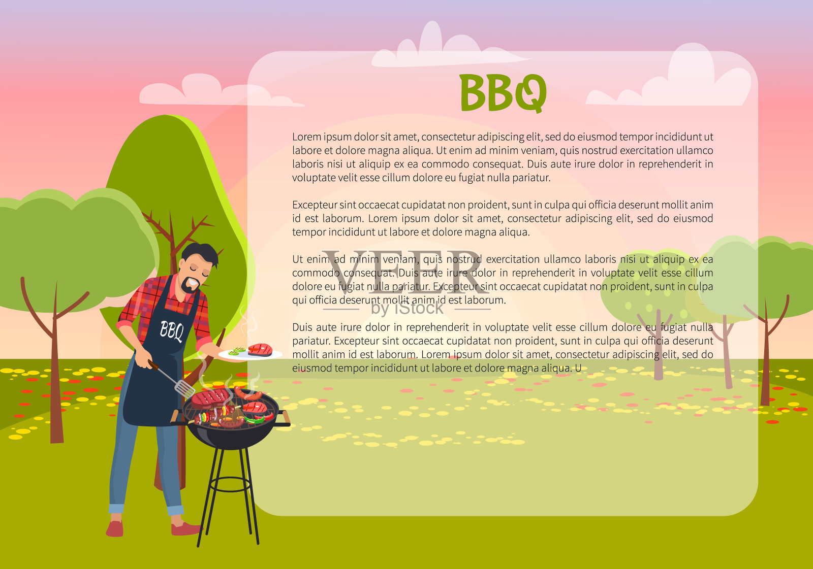 烧烤海报与厨师和文本矢量插图插画图片素材